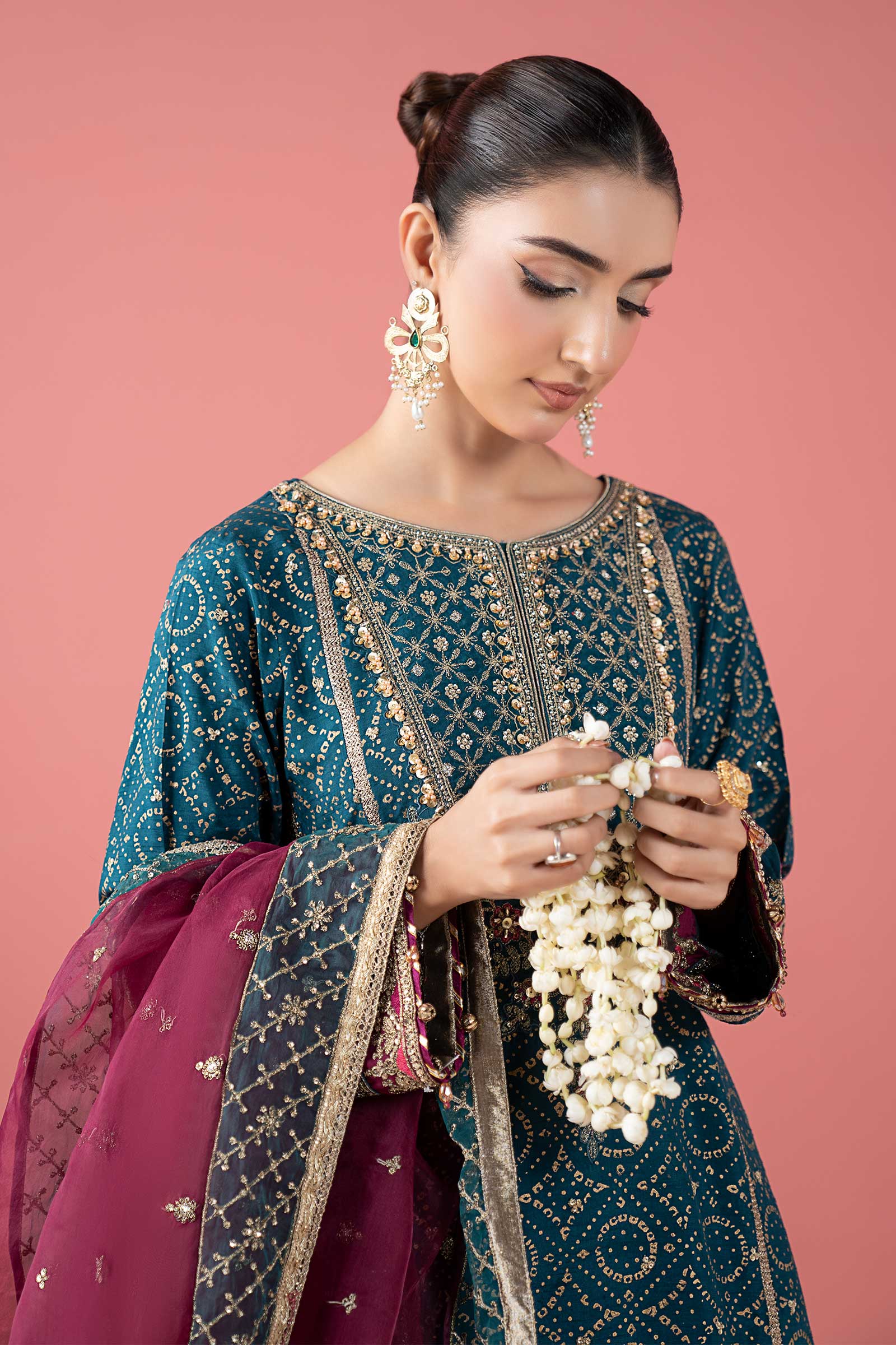 3 Piece Embroidered Raw Silk Suit