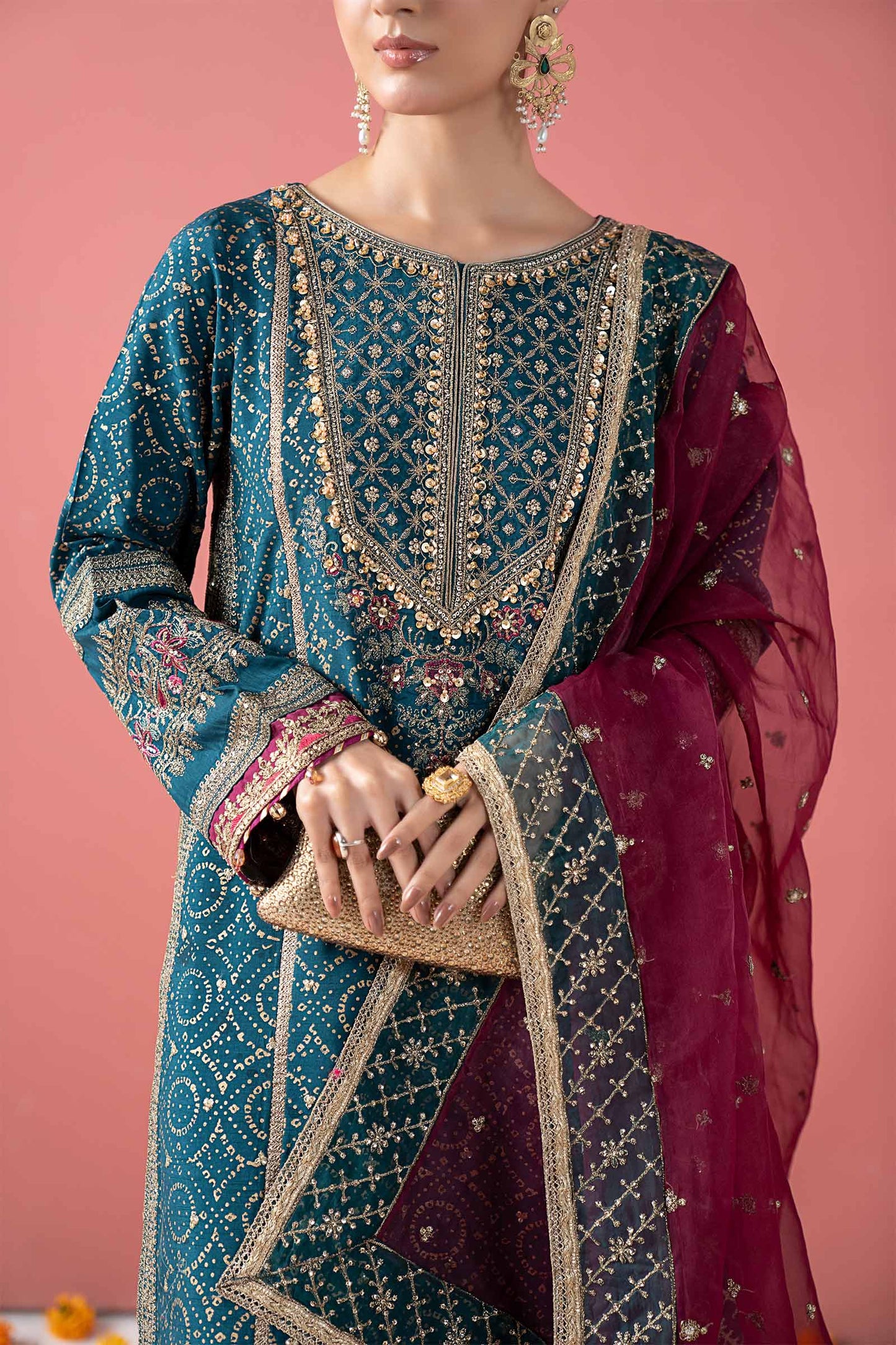 3 Piece Embroidered Raw Silk Suit