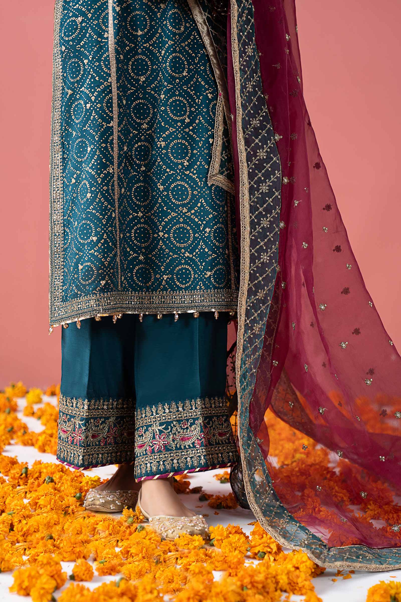 3 Piece Embroidered Raw Silk Suit