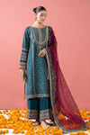 3 Piece Embroidered Raw Silk Suit