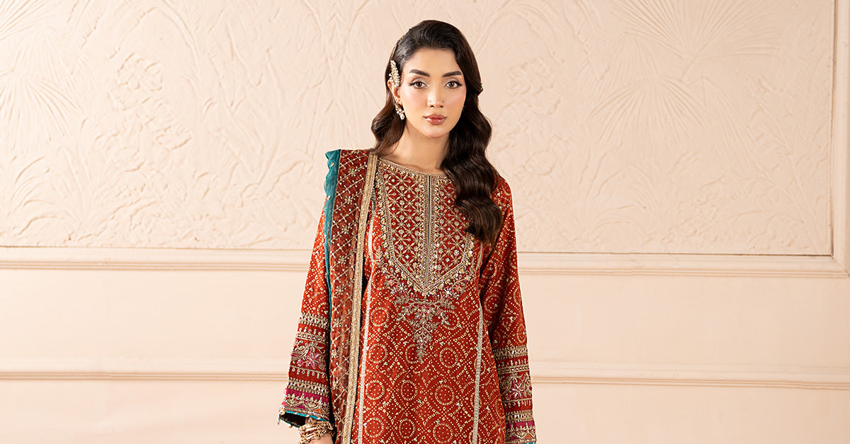 3 Piece Embroidered Raw Silk Suit