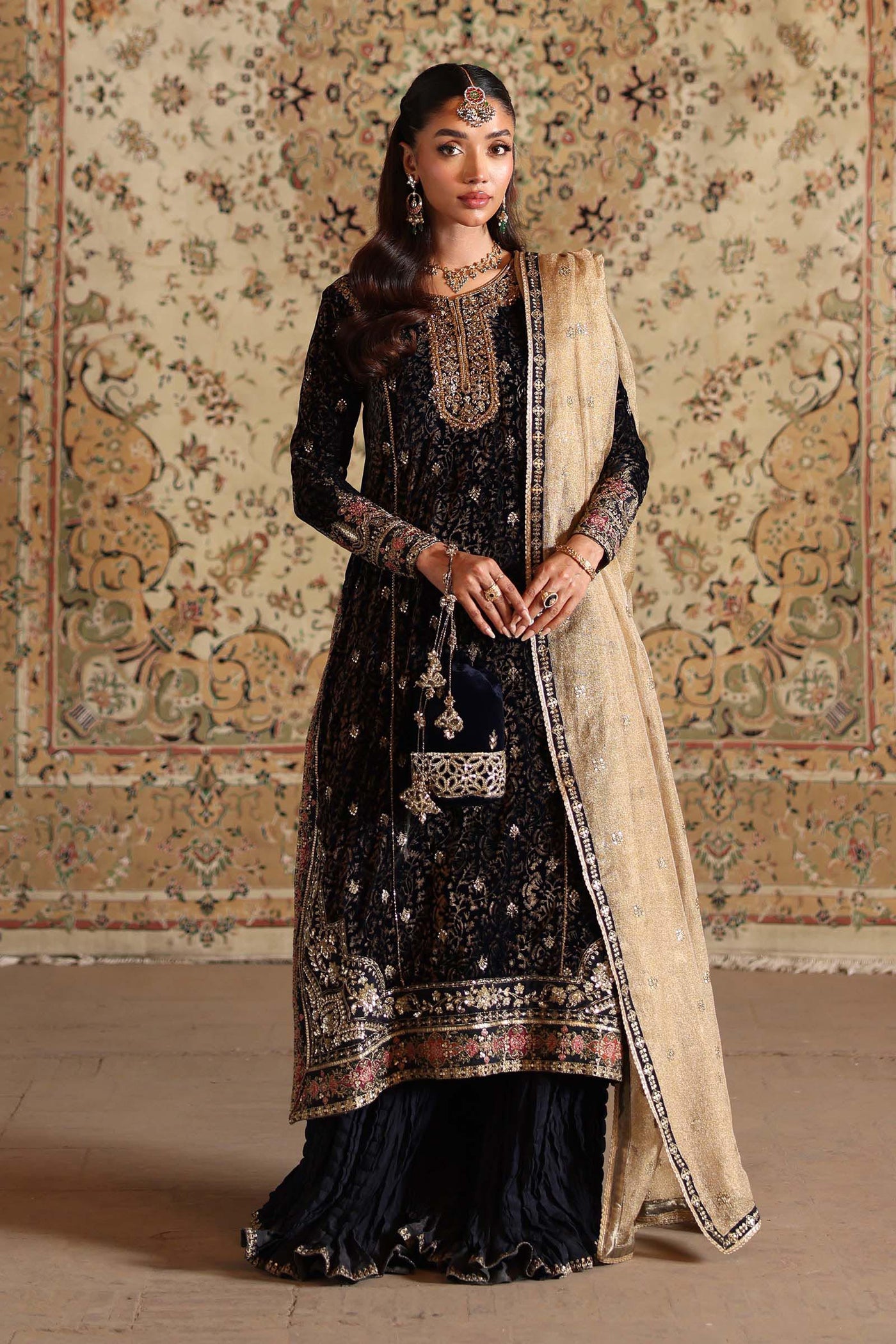 3 Piece Embroidered Velvet Suit