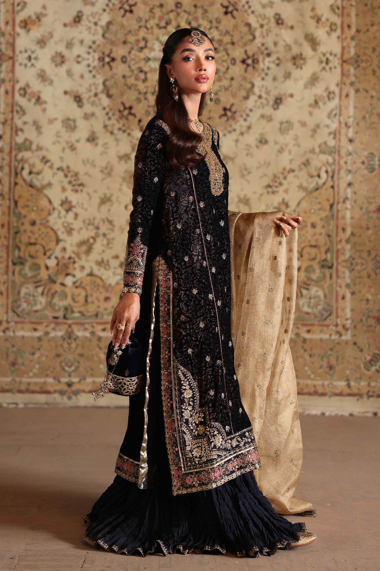 3 Piece Embroidered Velvet Suit