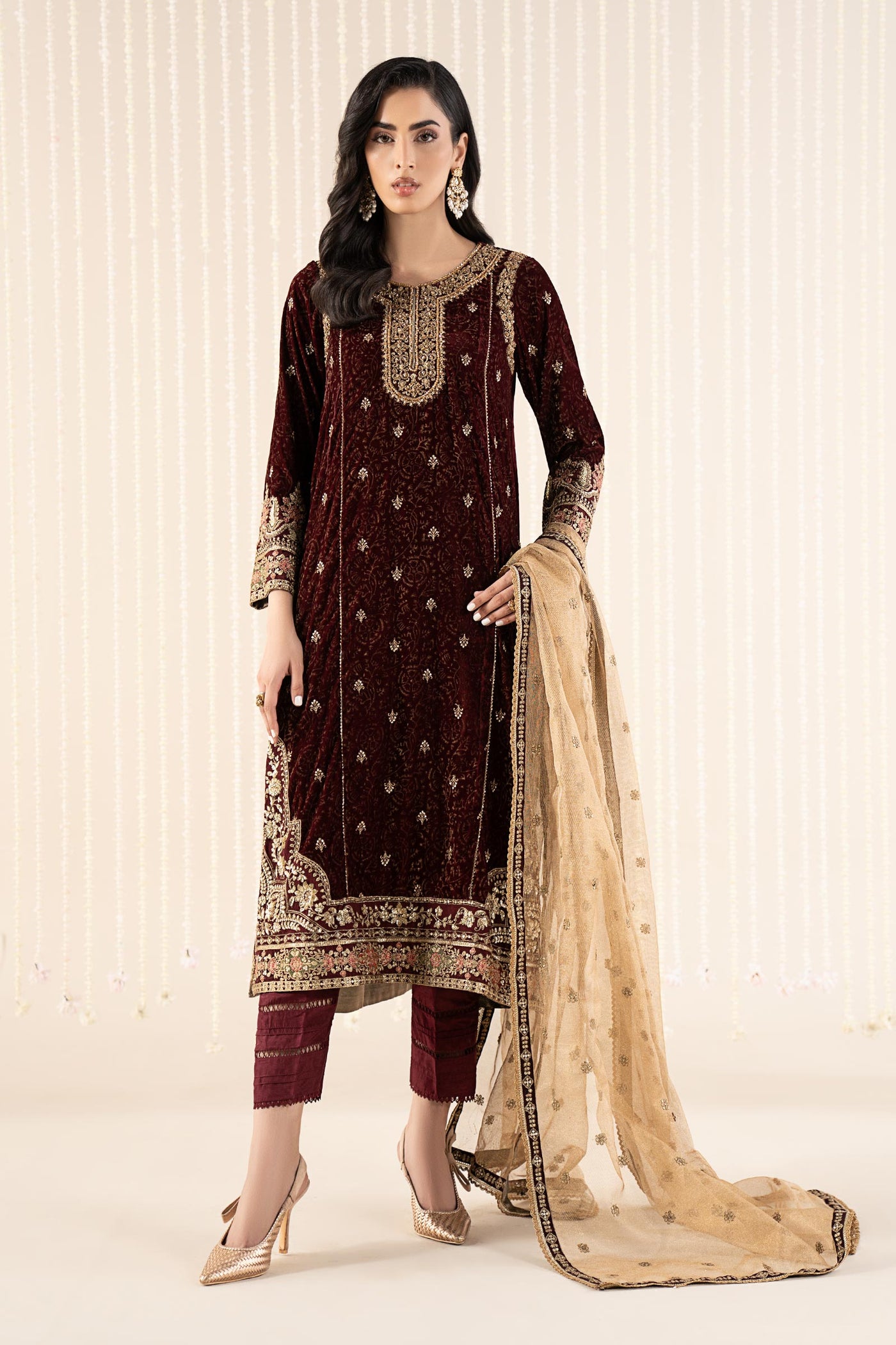 3 Piece Embroidered Velvet Suit