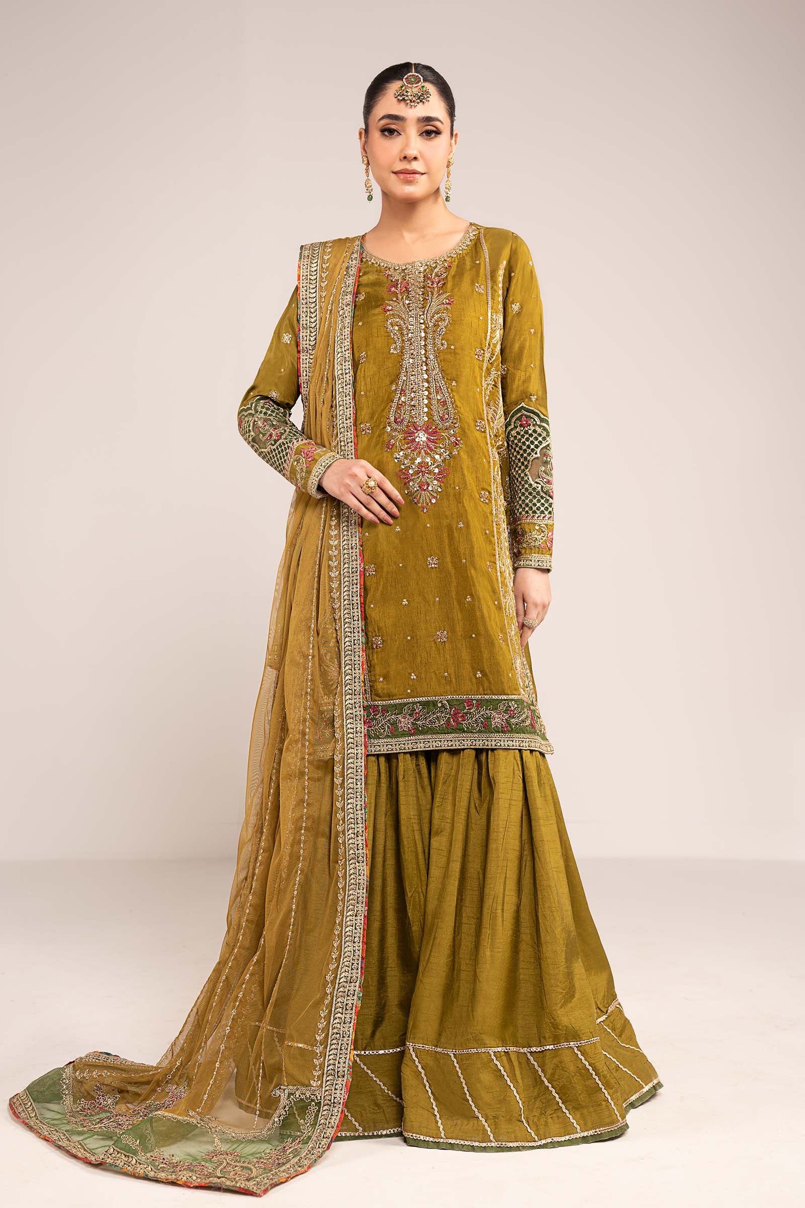 3 Piece Embroidered Raw Silk Suit