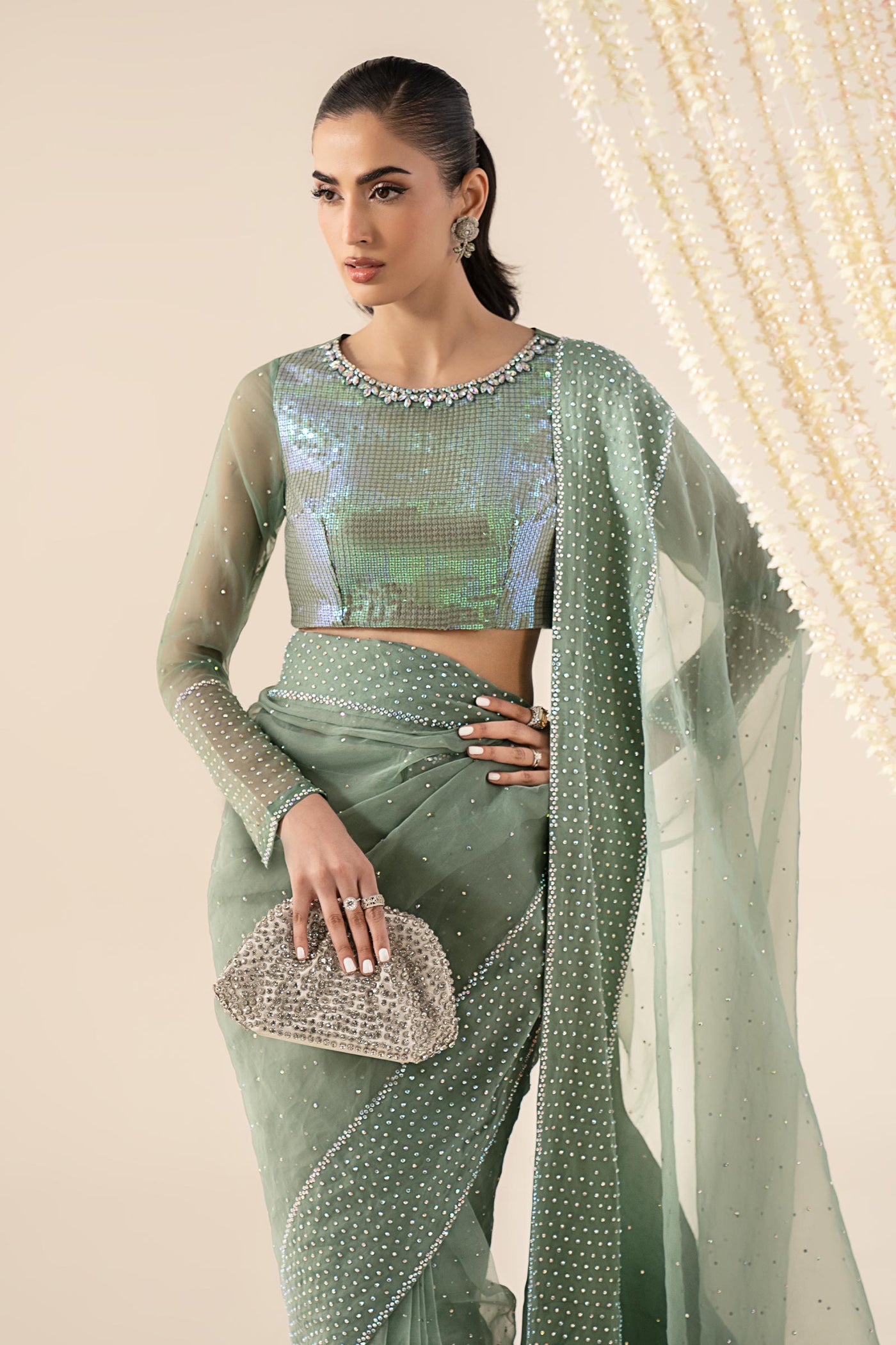 Embroidered Net Saree