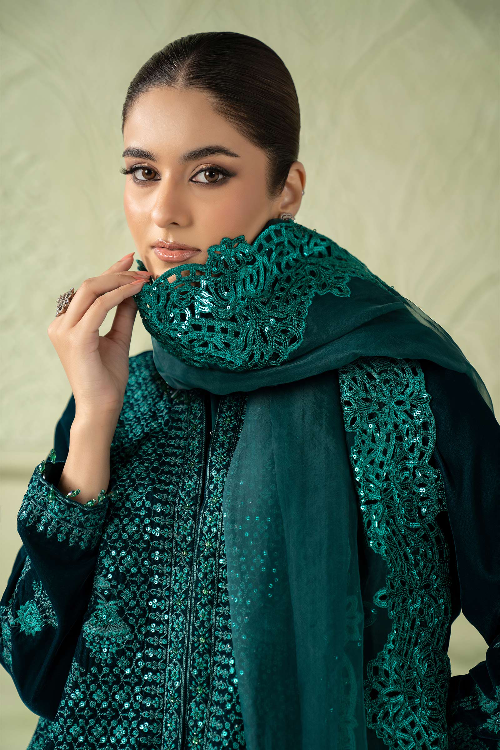 3 Piece Embroidered Velvet Suit