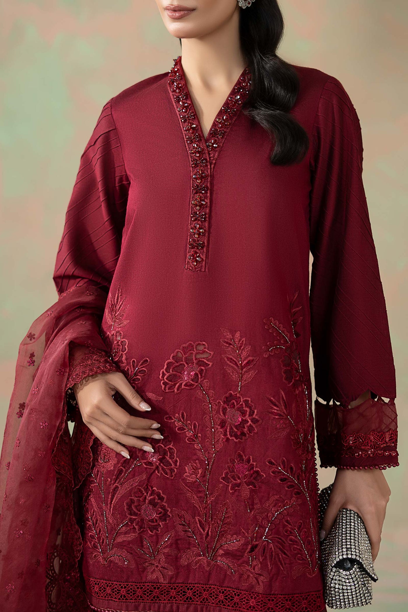 3 Piece Embroidered Silk Net Suit