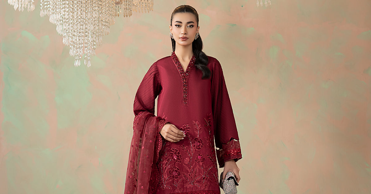 3 Piece Embroidered Silk Net Suit