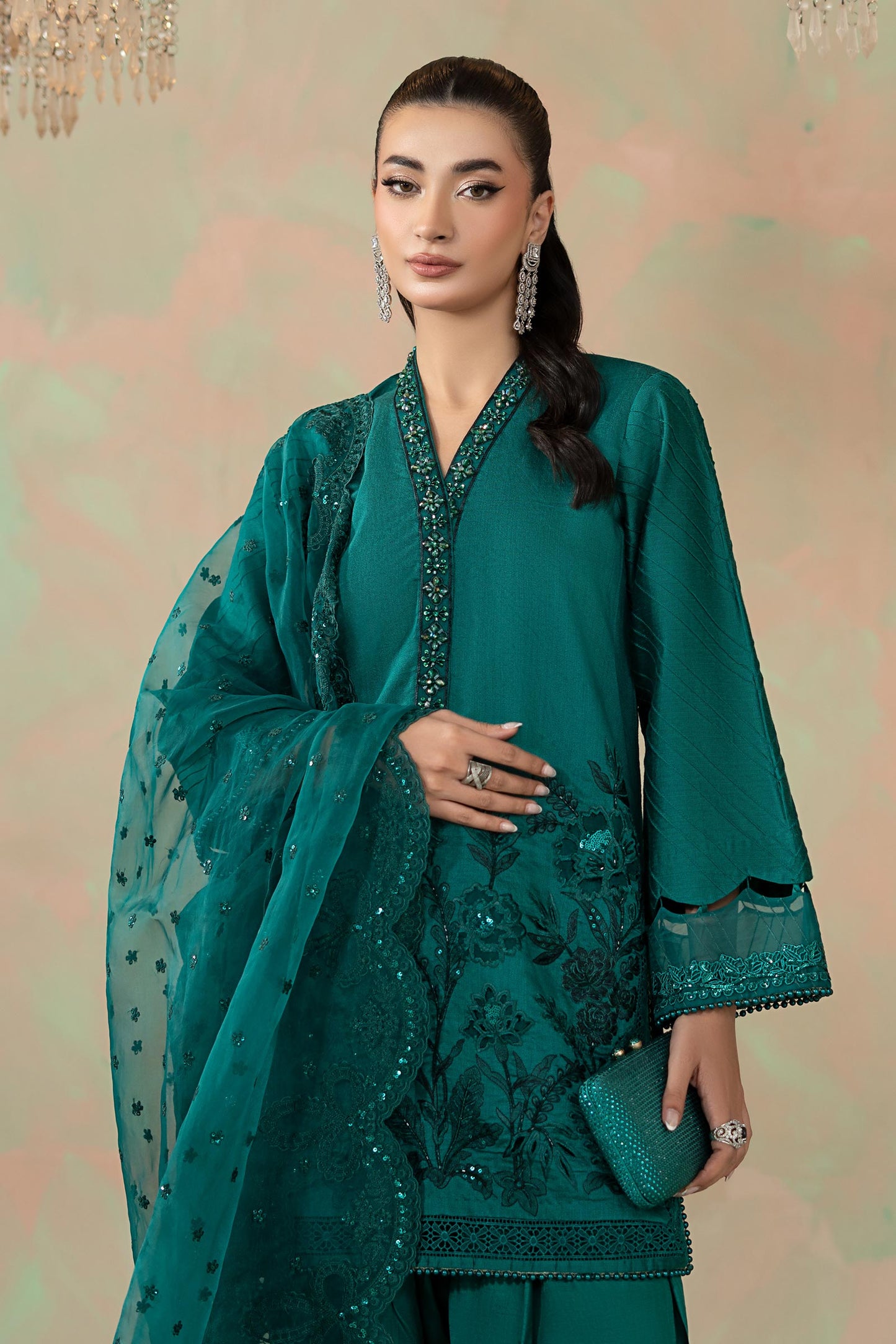 3 Piece Embroidered Silk Net Suit