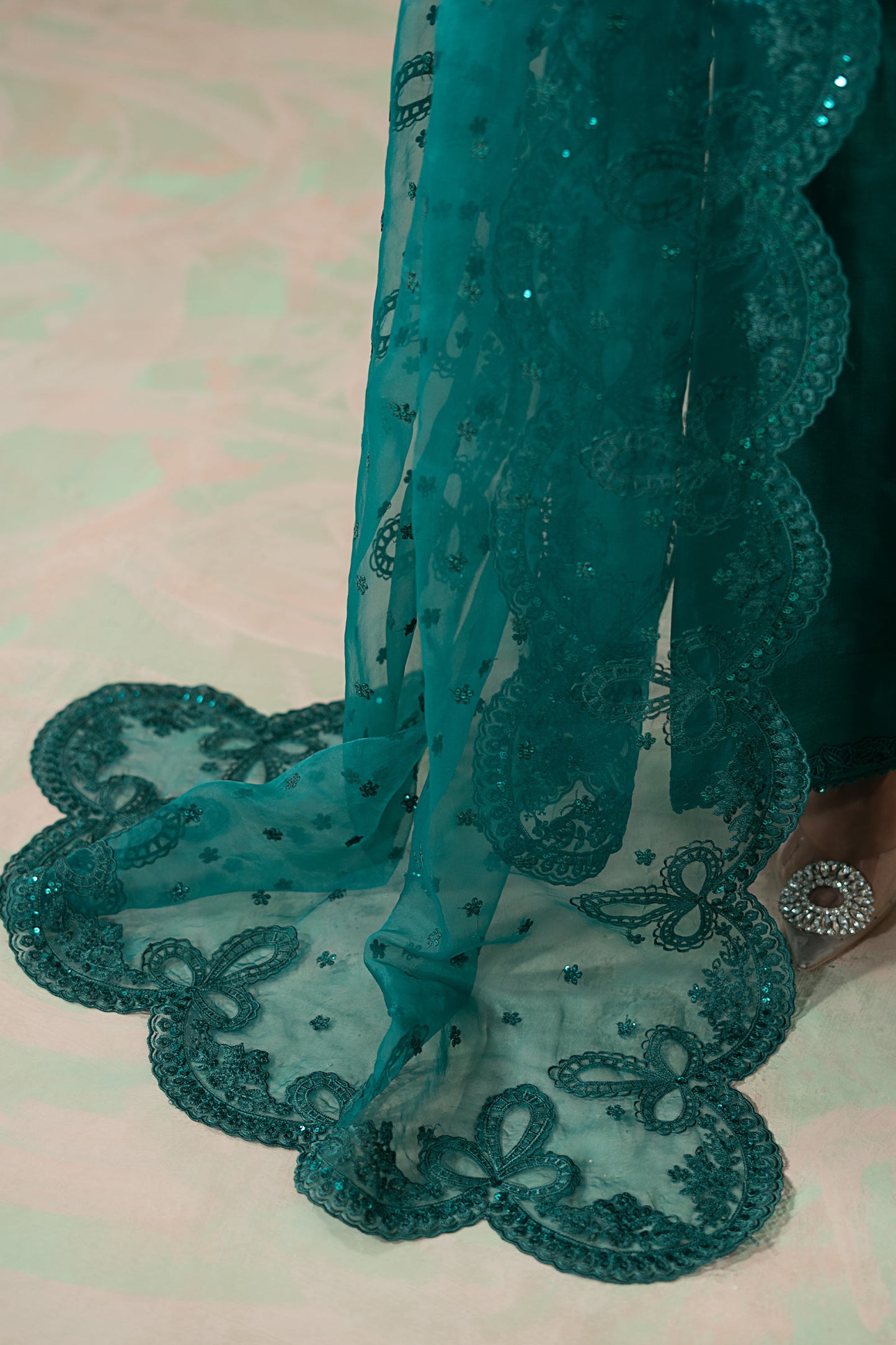 3 Piece Embroidered Silk Net Suit