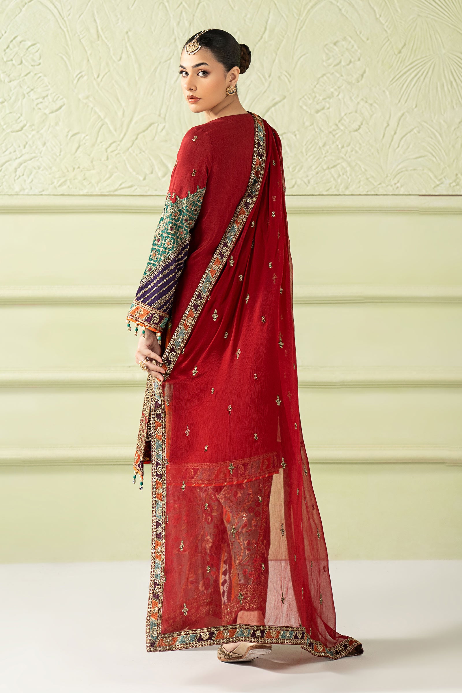3 Piece Embroidered Raw Silk Suit