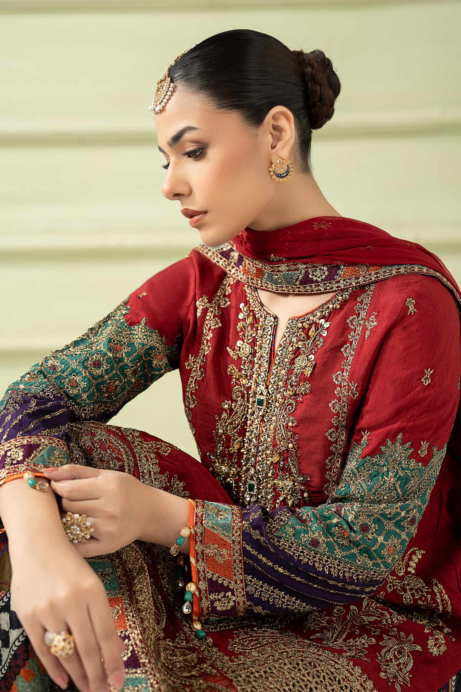 3 Piece Embroidered Raw Silk Suit