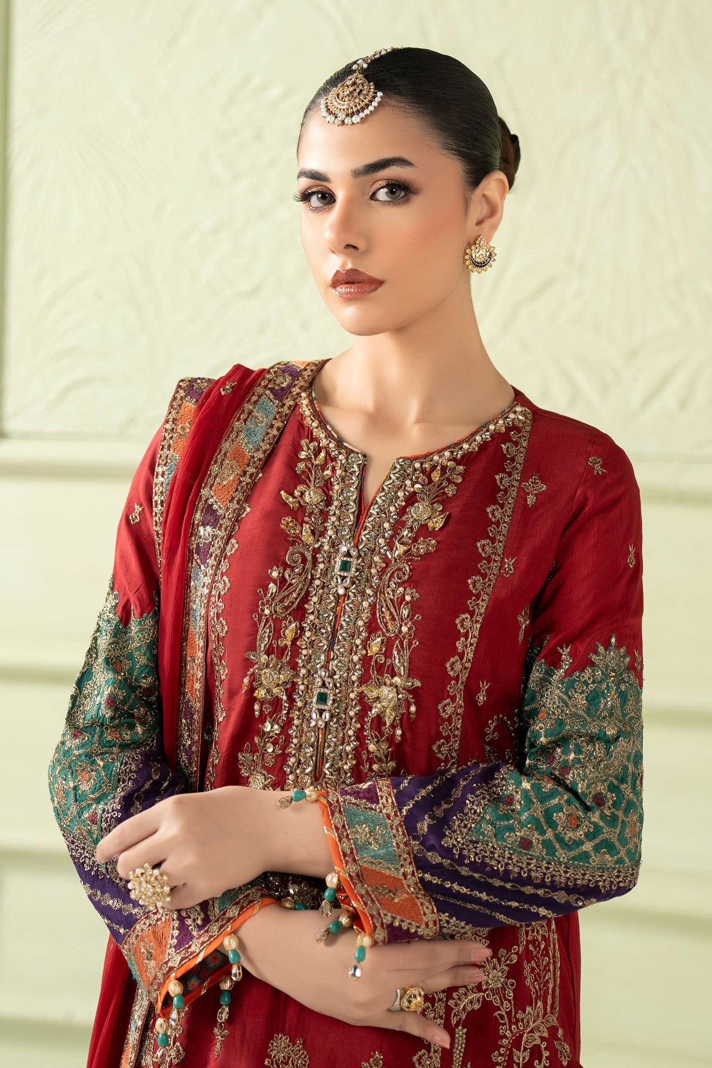 3 Piece Embroidered Raw Silk Suit