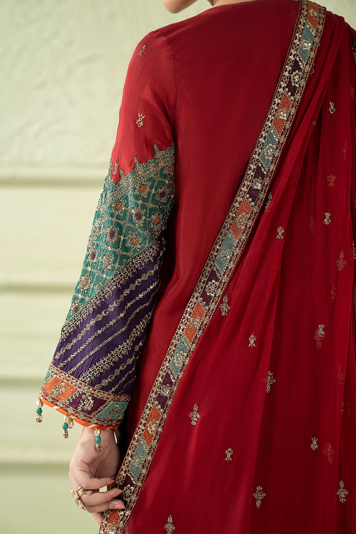 3 Piece Embroidered Raw Silk Suit