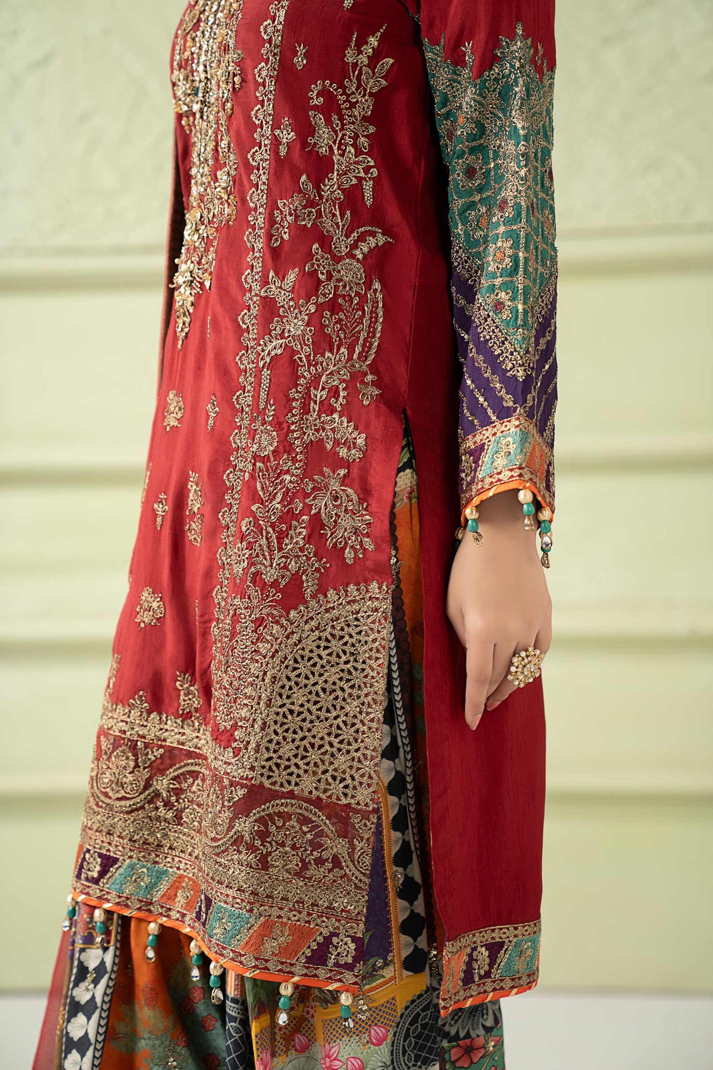 3 Piece Embroidered Raw Silk Suit