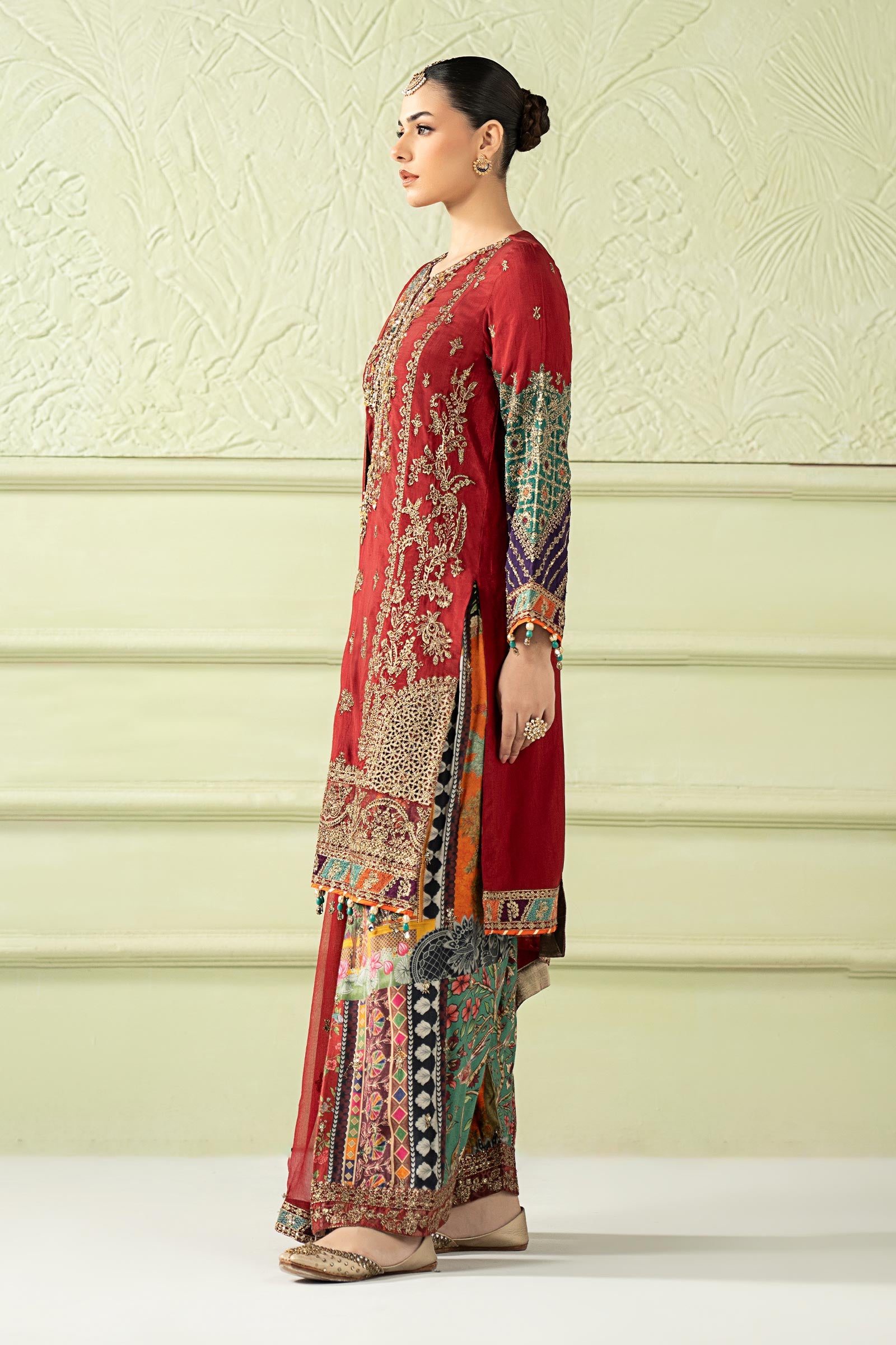 3 Piece Embroidered Raw Silk Suit