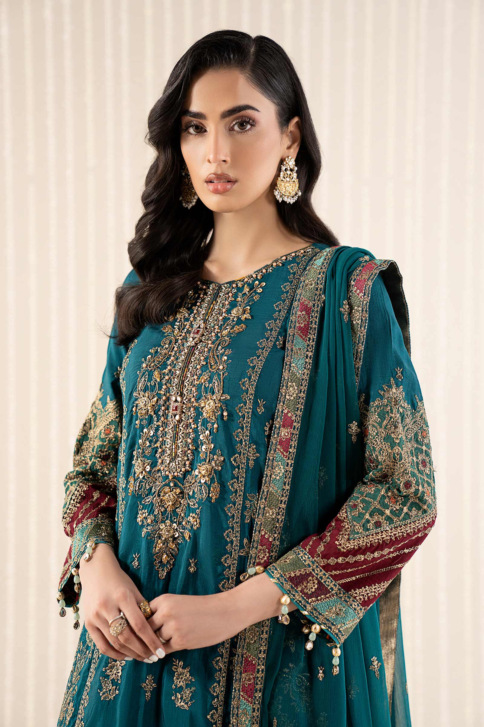 3 Piece Embroidered Raw Silk Suit