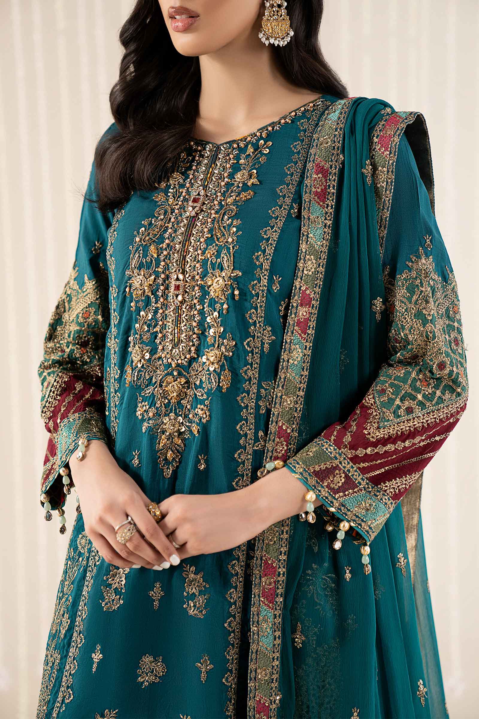 3 Piece Embroidered Raw Silk Suit