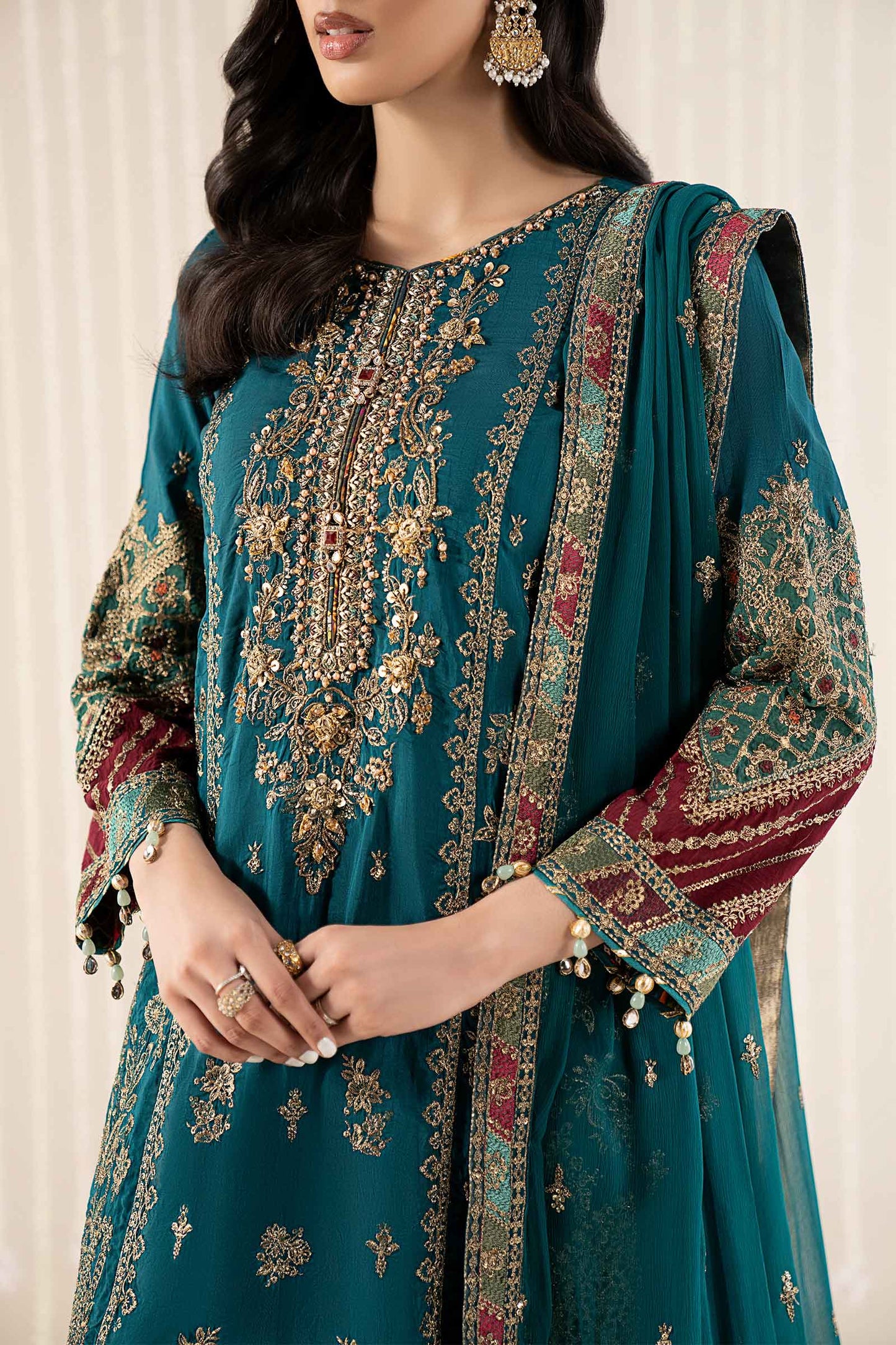 3 Piece Embroidered Raw Silk Suit