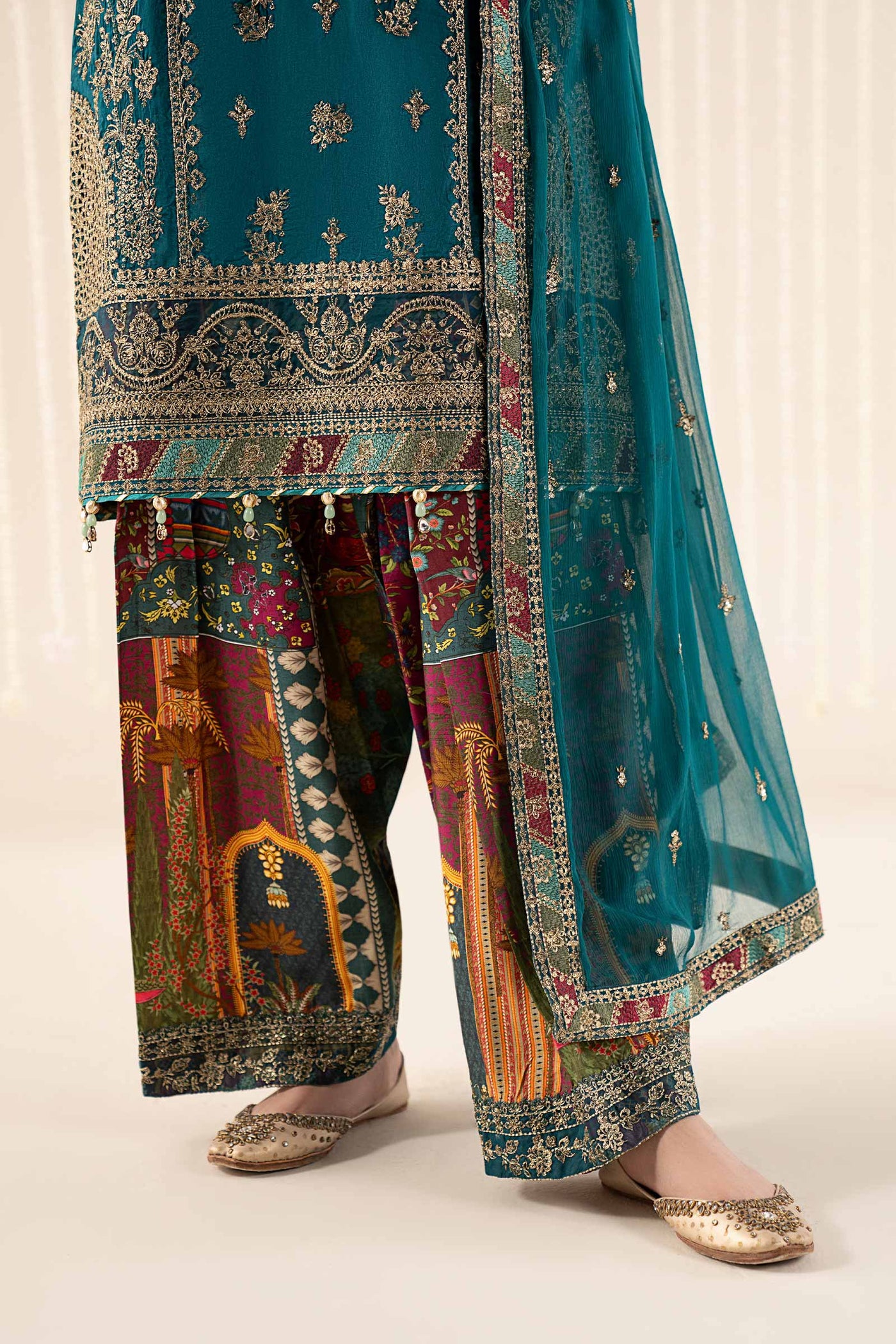 3 Piece Embroidered Raw Silk Suit