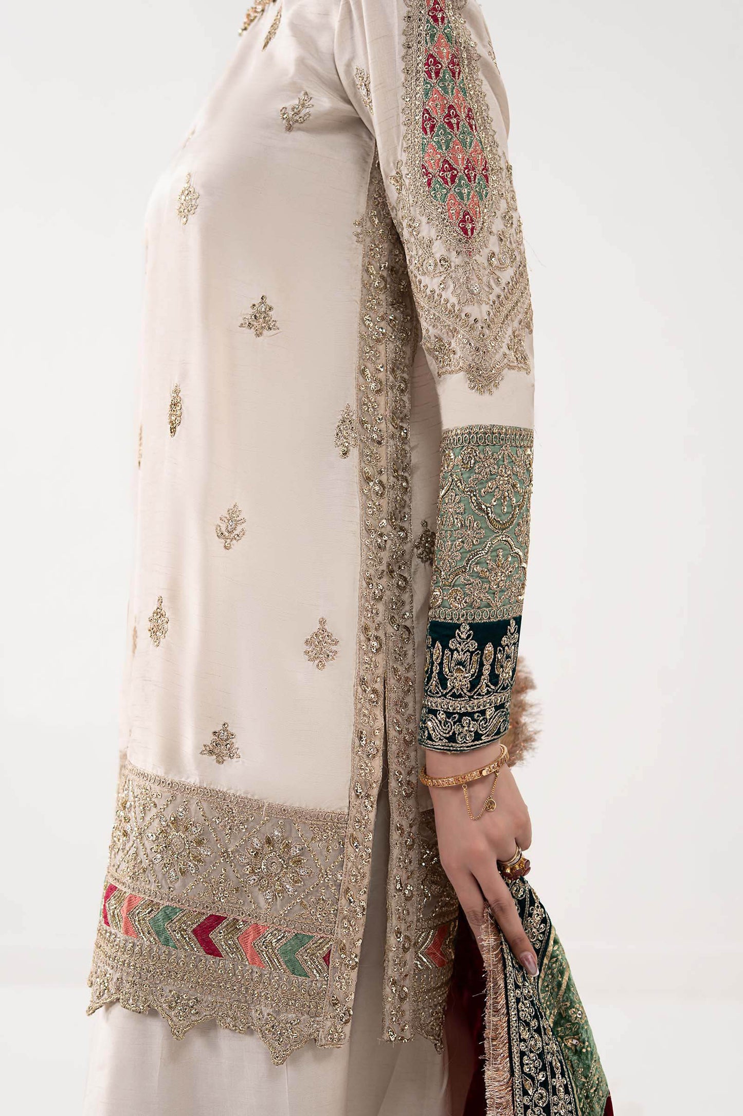 3 Piece Embroidered Raw Silk Suit