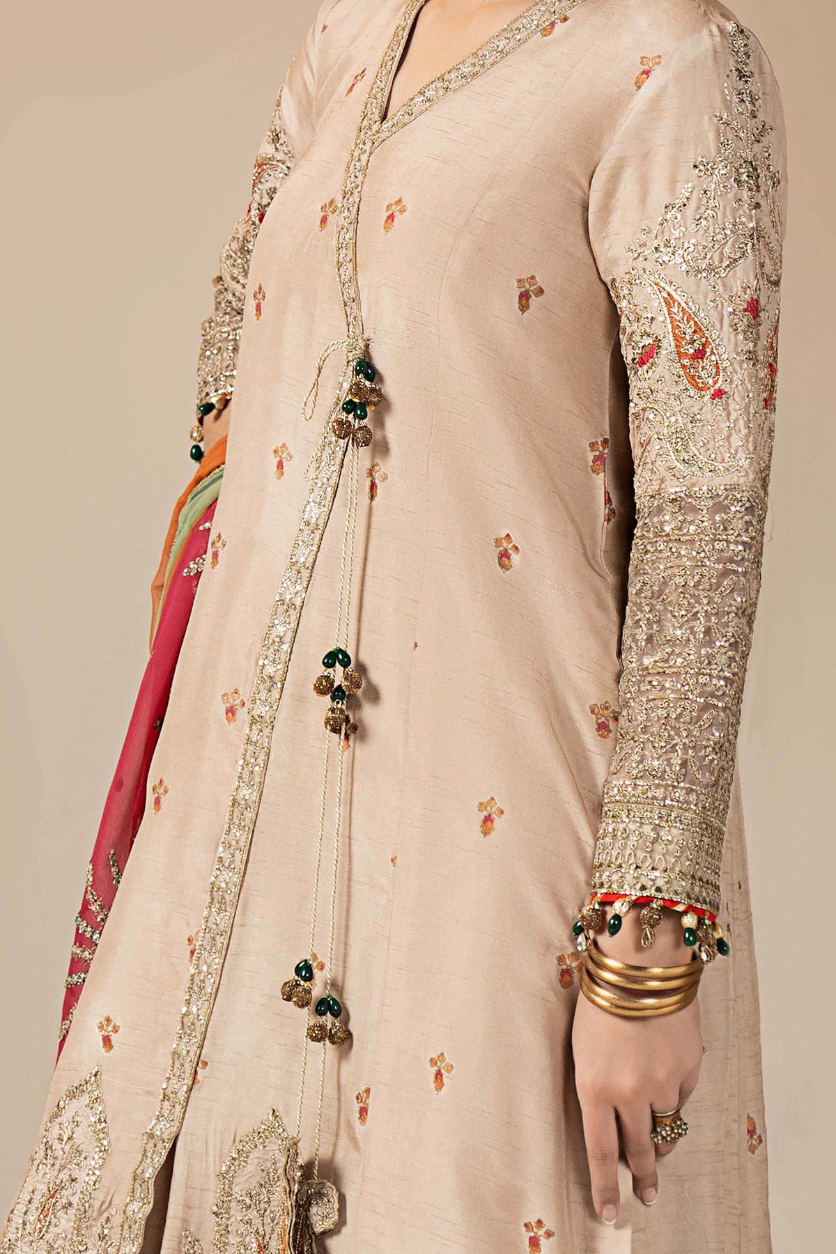 3 Piece Embroidered Raw Silk Suit