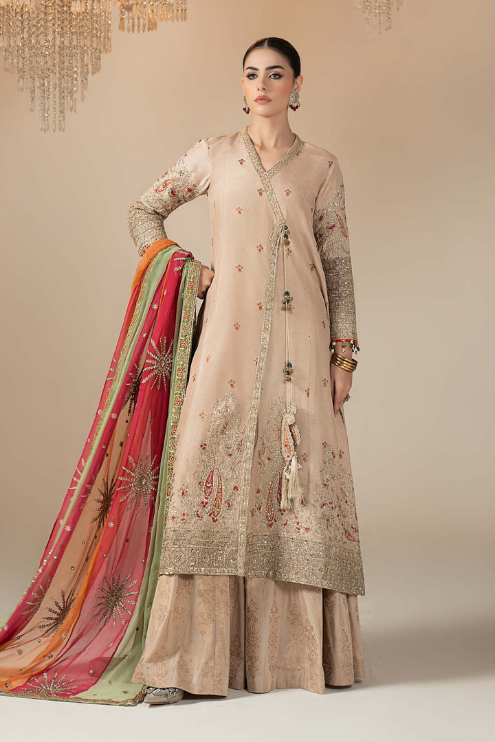 3 Piece Embroidered Raw Silk Suit All Products SFW2527-ESM-BEG