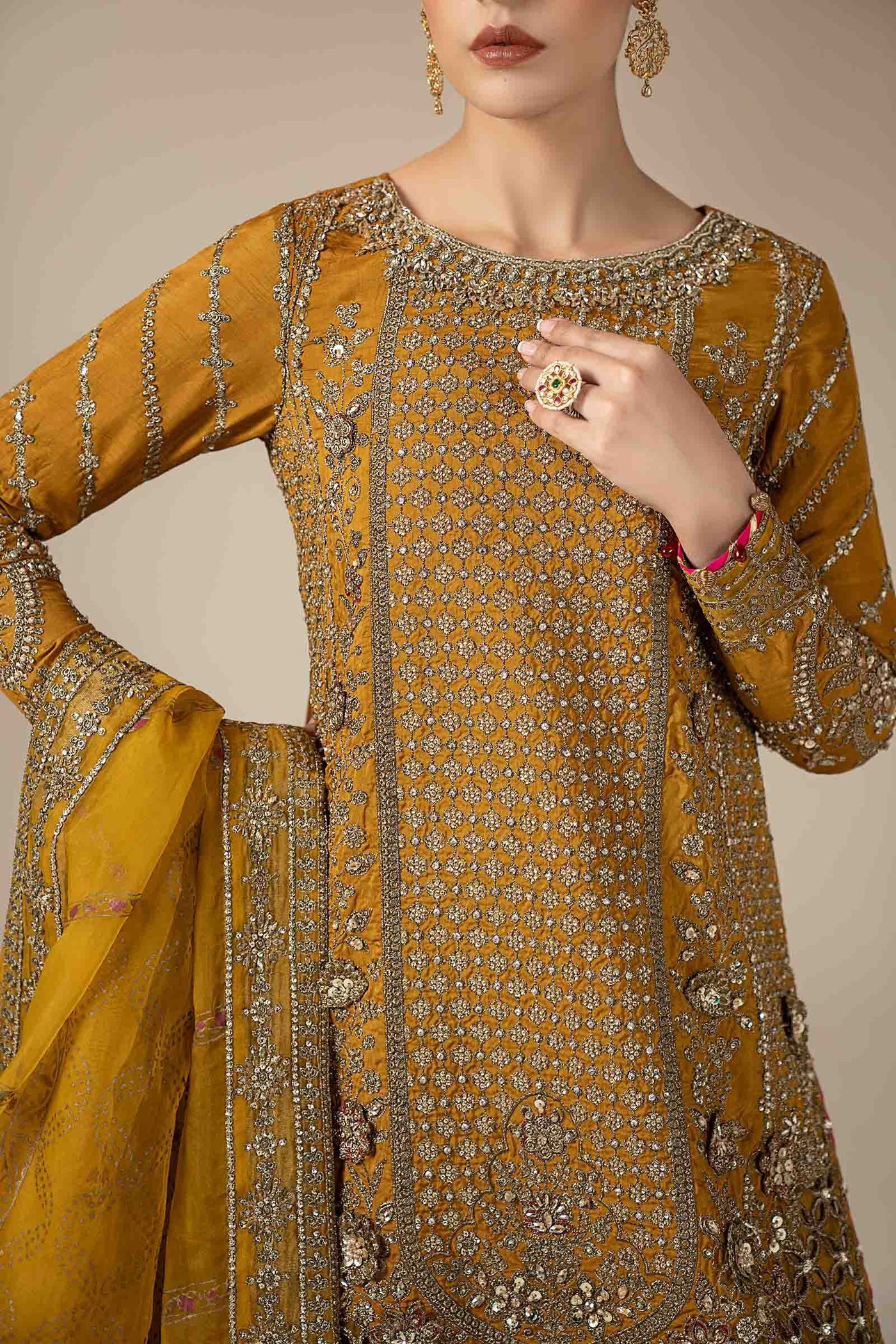 3 Piece Embroidered Raw Silk Suit