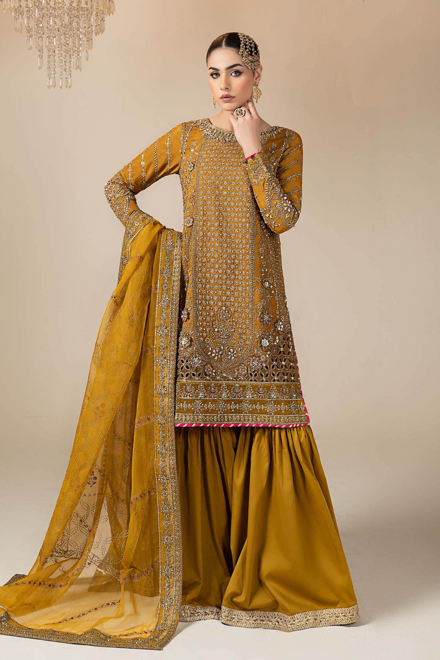 3 Piece Embroidered Raw Silk Suit