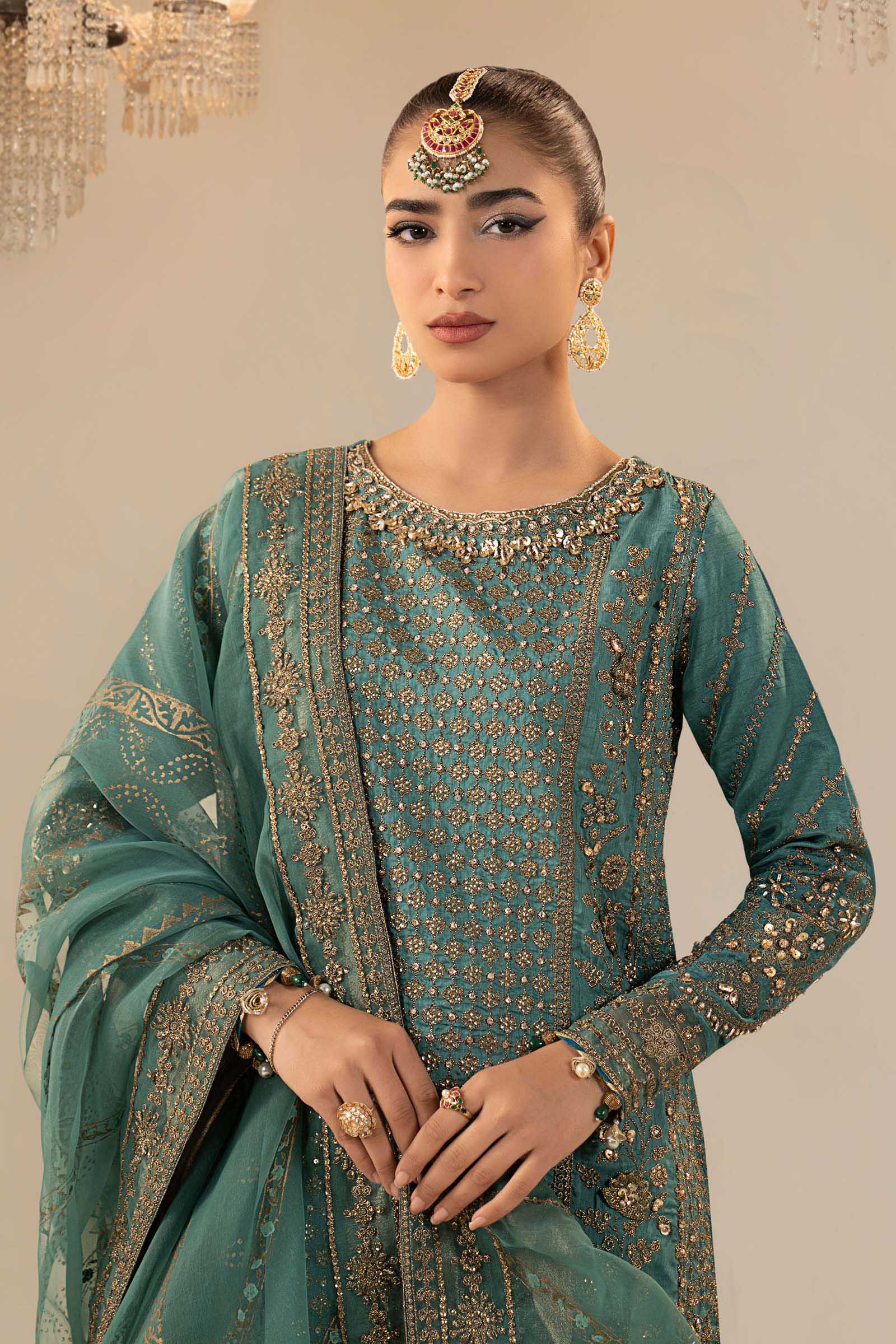 3 Piece Embroidered Raw Silk Suit