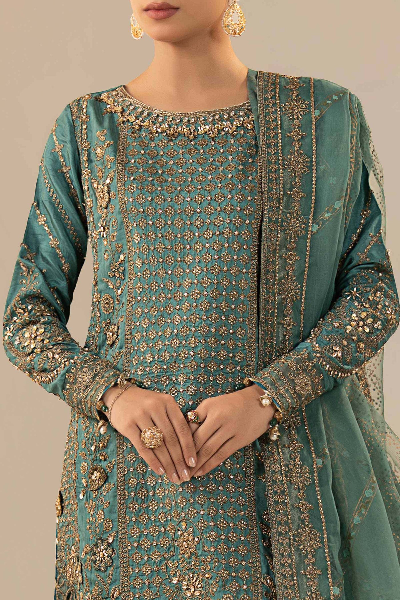 3 Piece Embroidered Raw Silk Suit