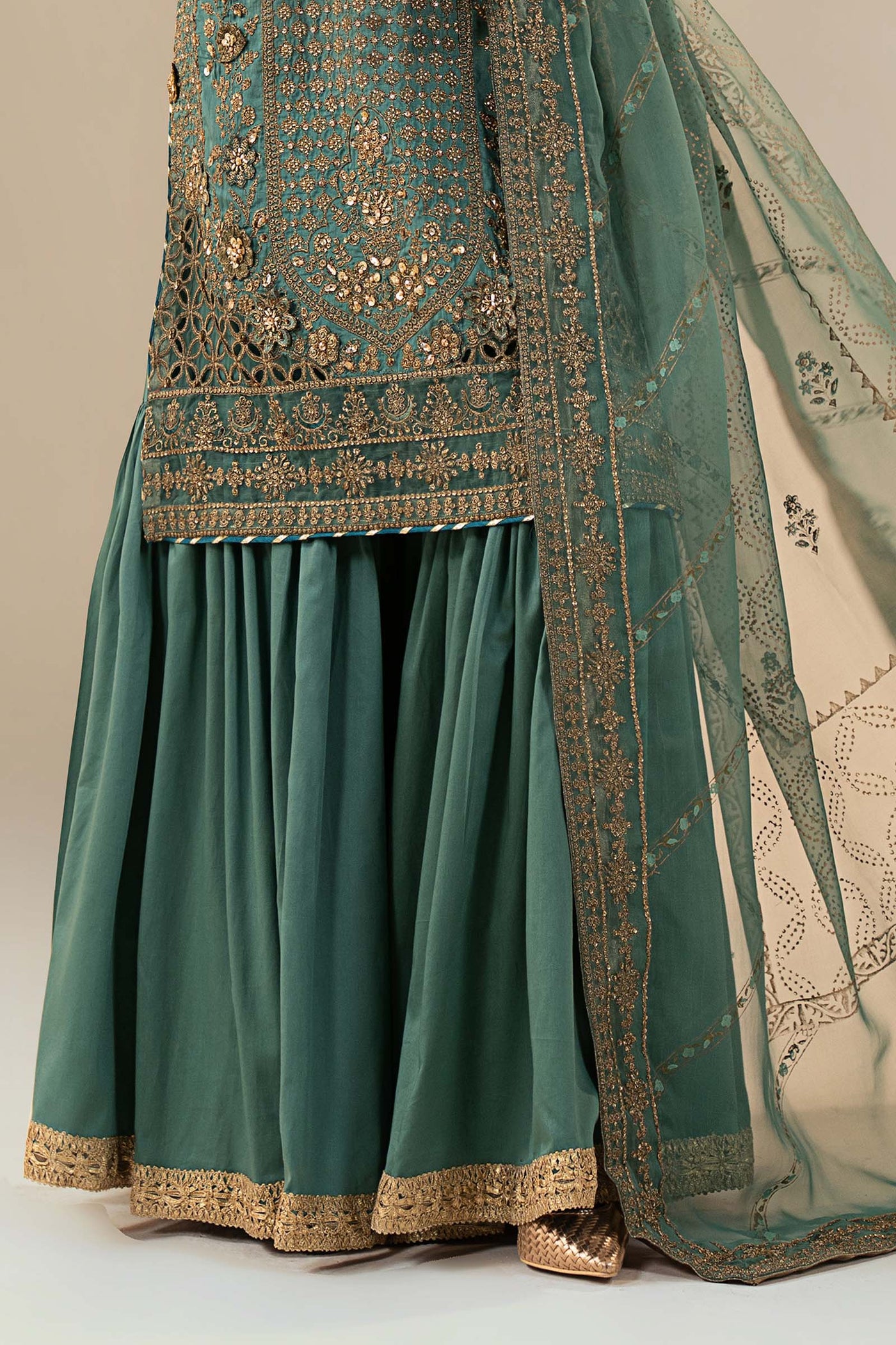 3 Piece Embroidered Raw Silk Suit