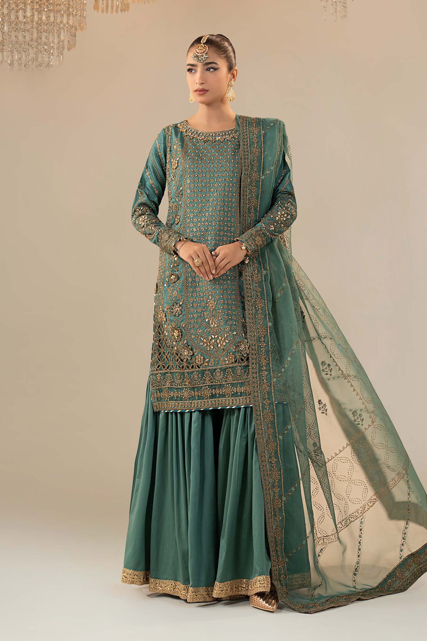 3 Piece Embroidered Raw Silk Suit
