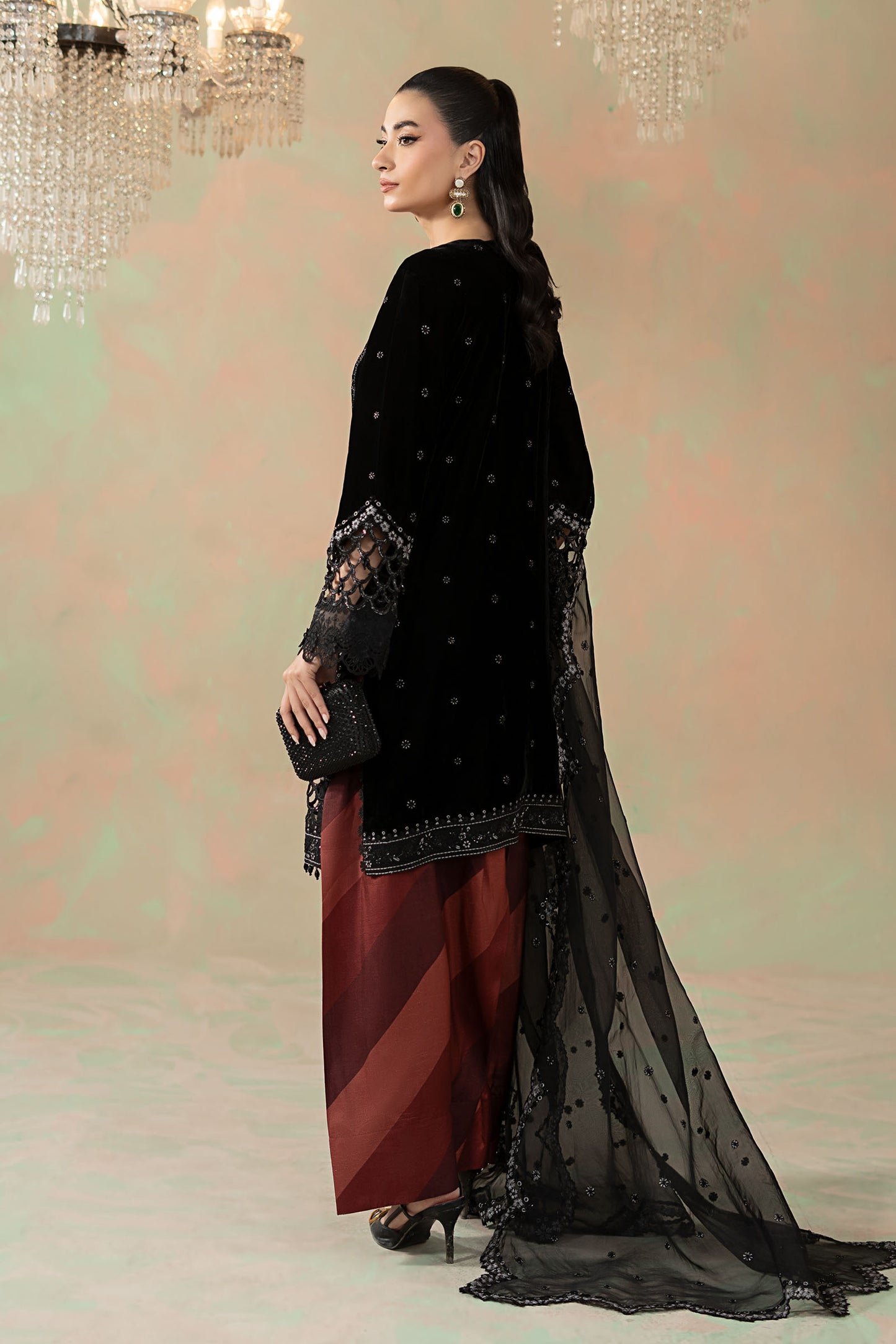 3 Piece Embroidered Velvet Suit