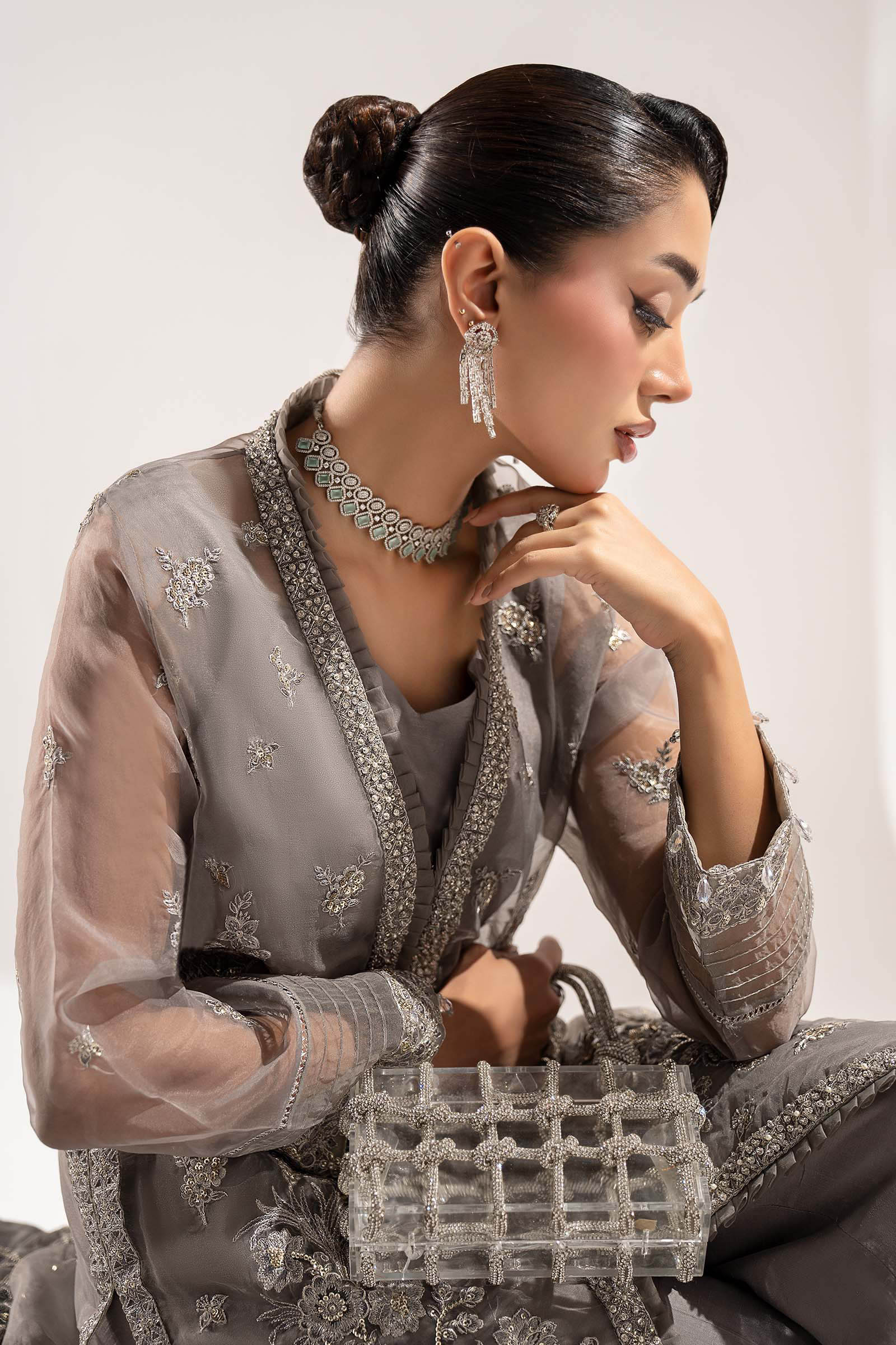 3 Piece Embroidered Organza Suit