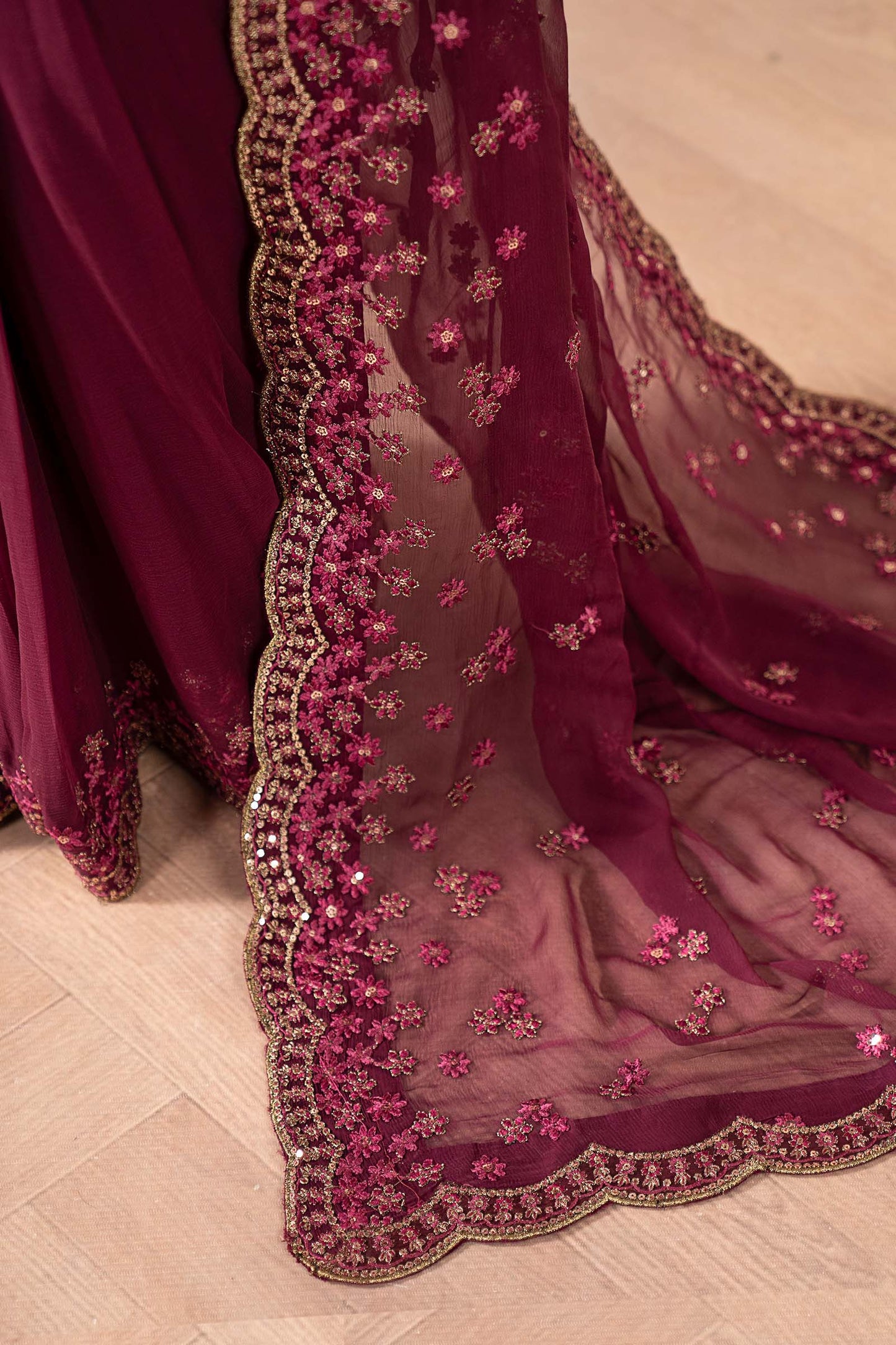 Embroidered Chiffon Saree