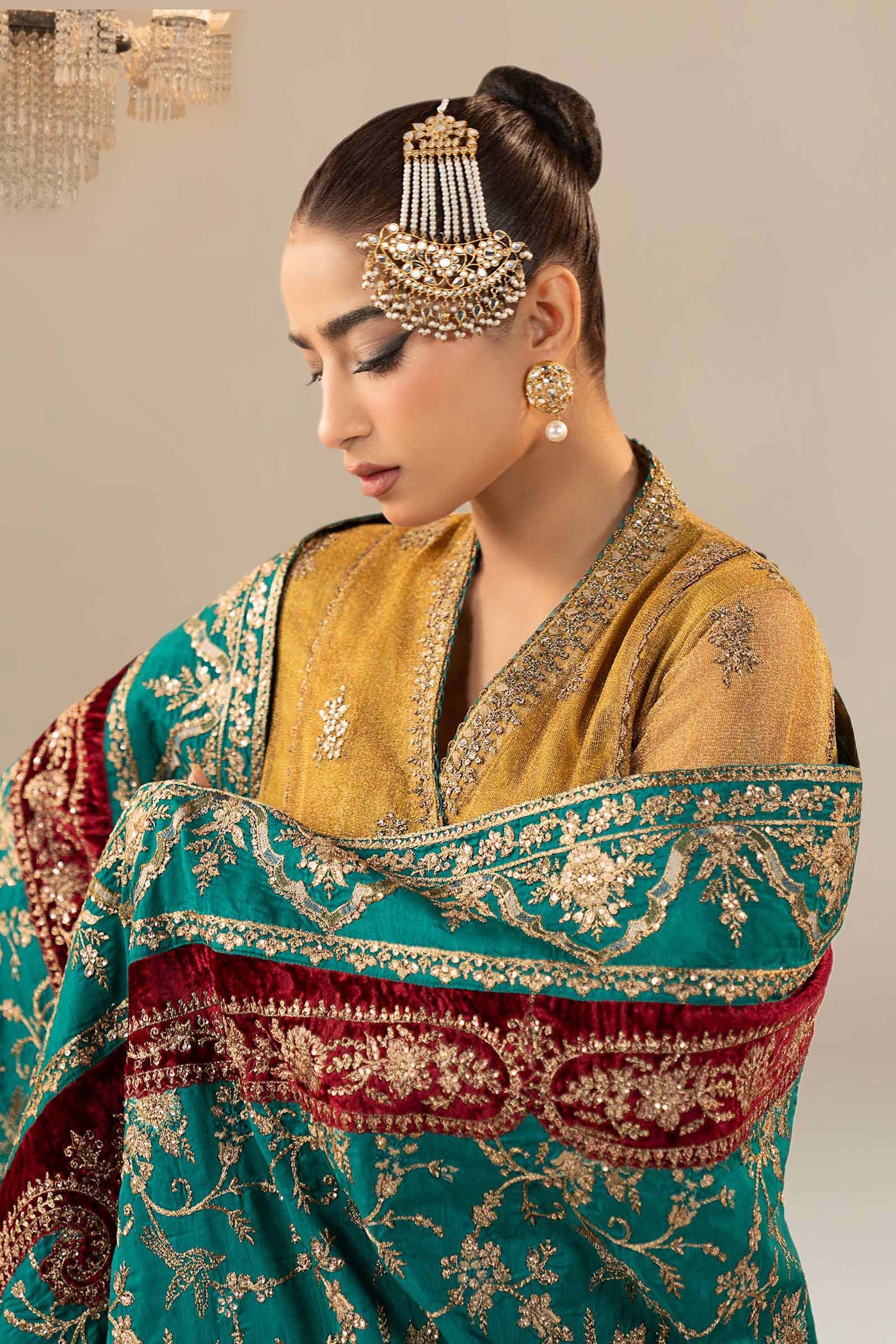 3 Piece Embroidered Zari Net Suit