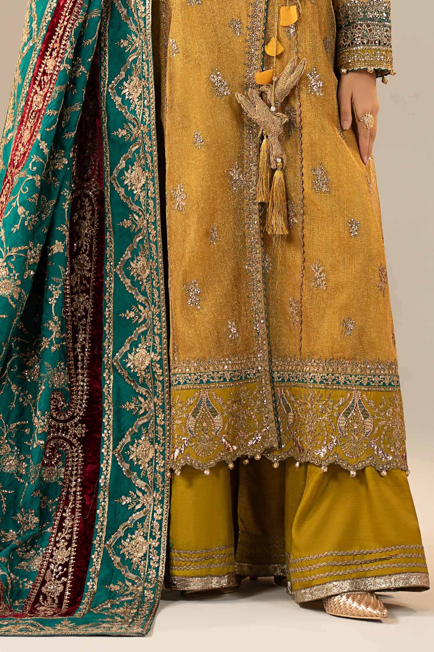 3 Piece Embroidered Zari Net Suit