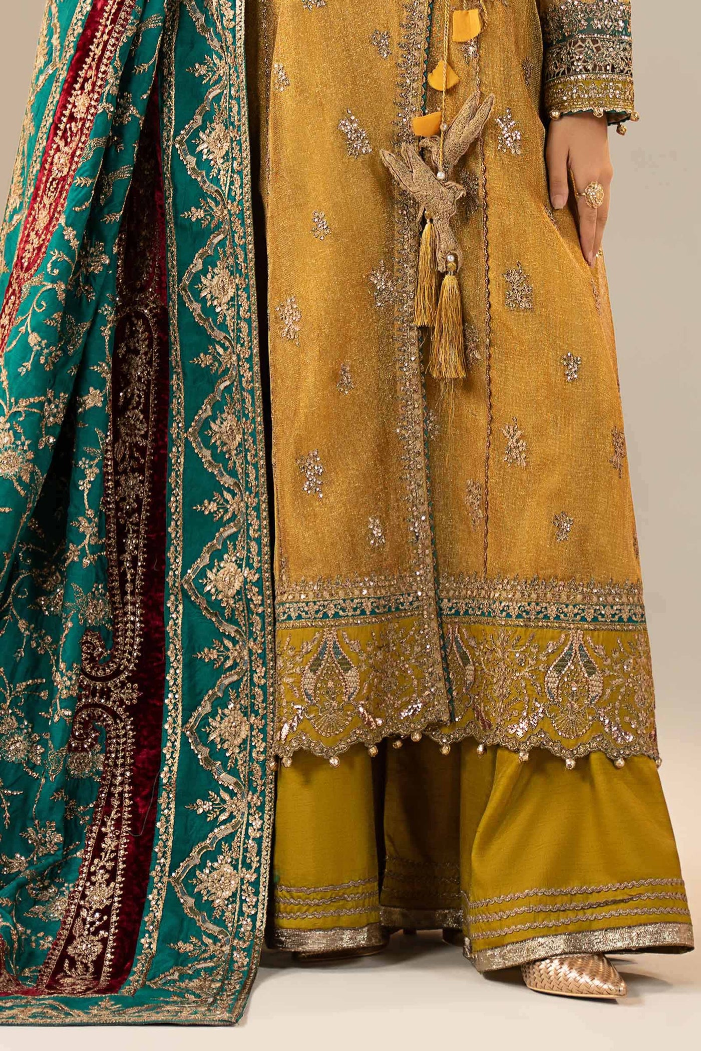 3 Piece Embroidered Zari Net Suit