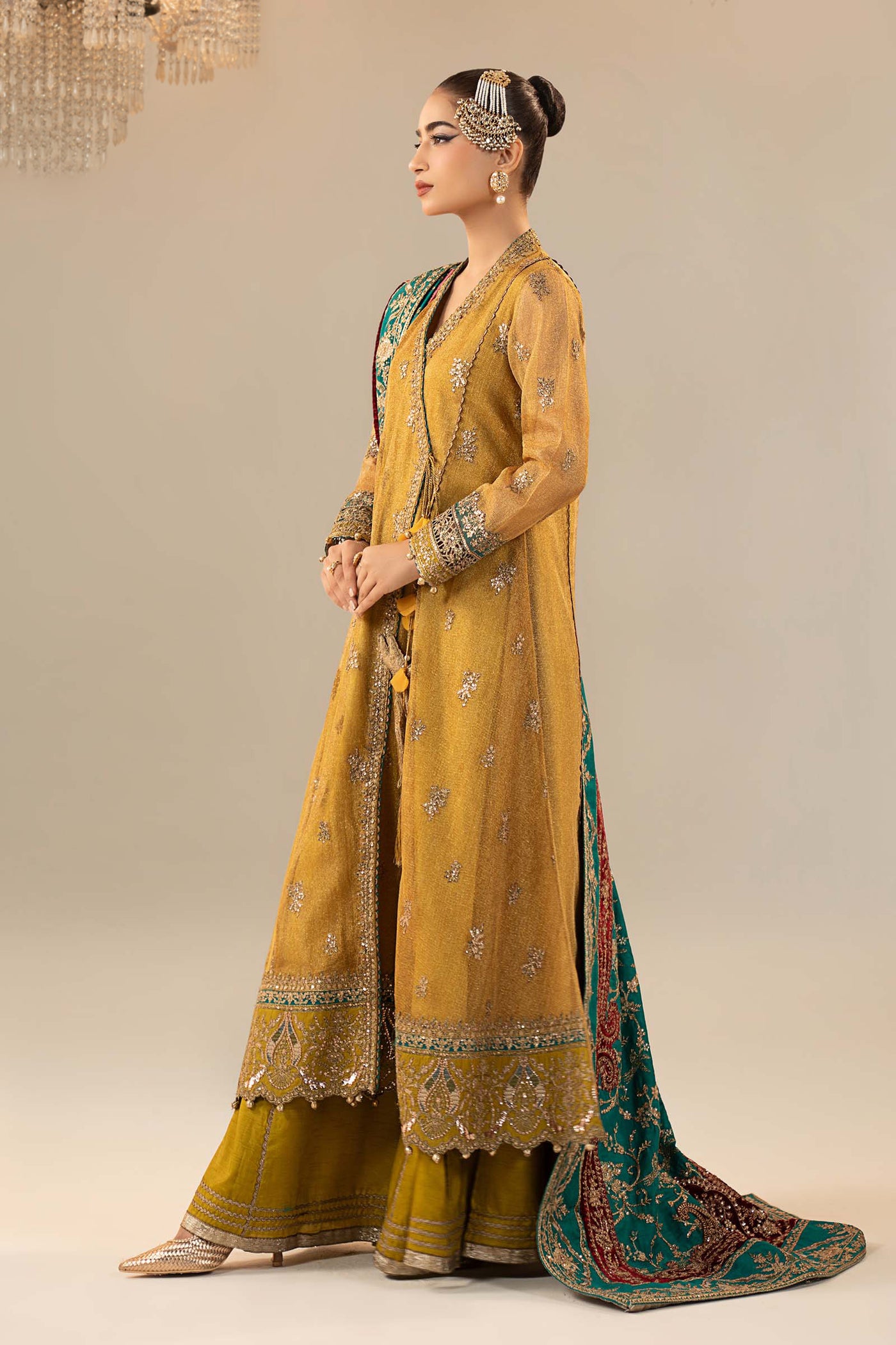 3 Piece Embroidered Zari Net Suit