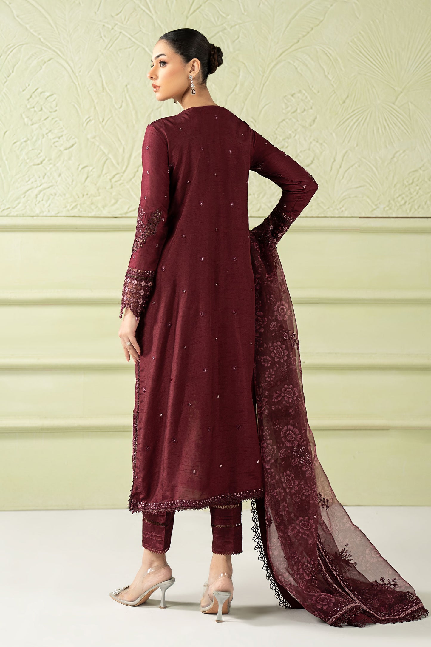 3 Piece Embroidered Raw Silk Suit