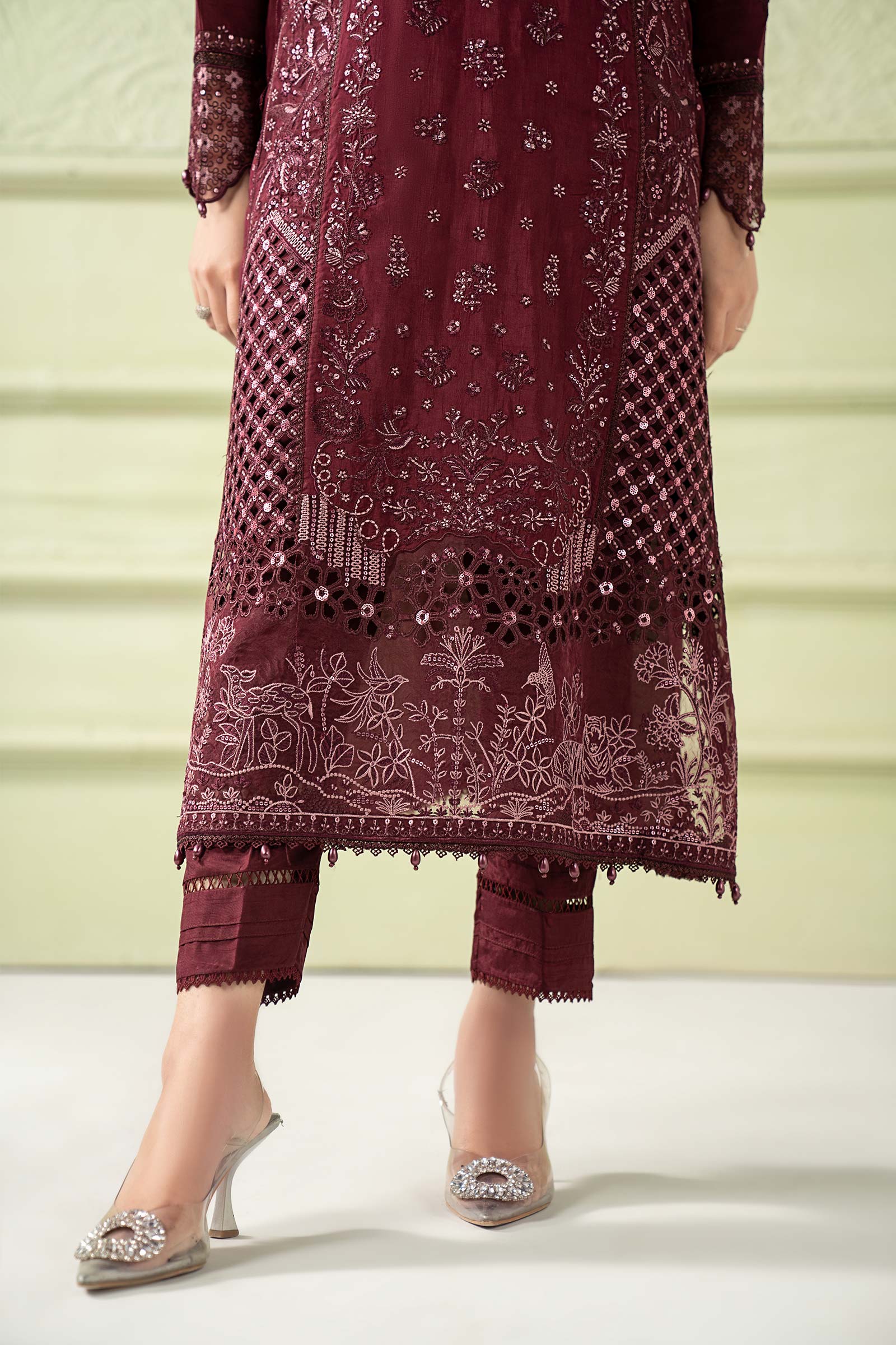 3 Piece Embroidered Raw Silk Suit