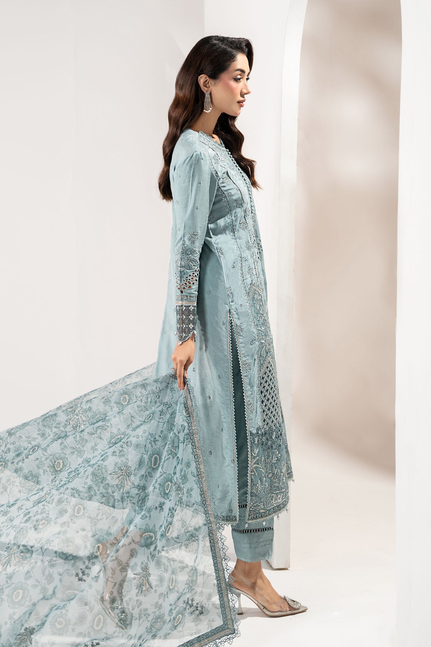 3 Piece Embroidered Raw Silk Suit