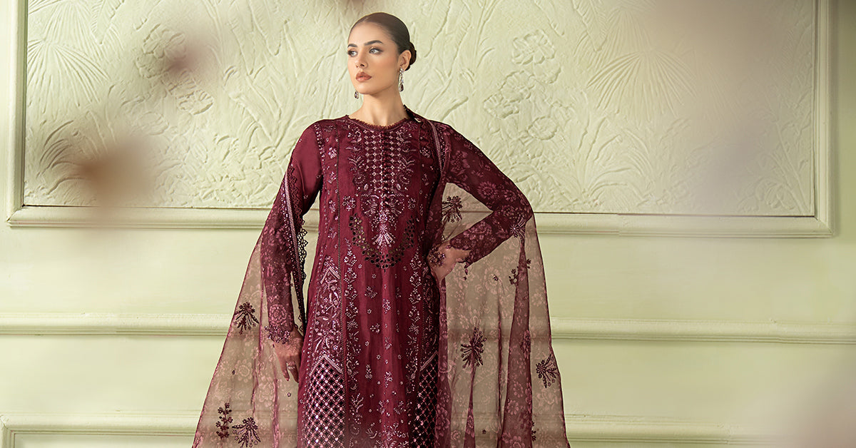 3 Piece Embroidered Raw Silk Suit
