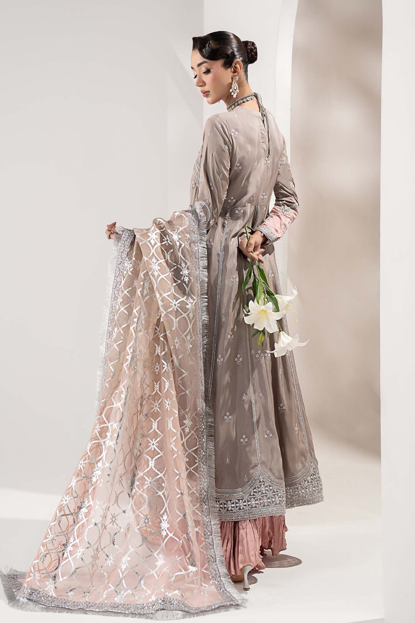 3 Piece Embroidered Raw Silk Suit