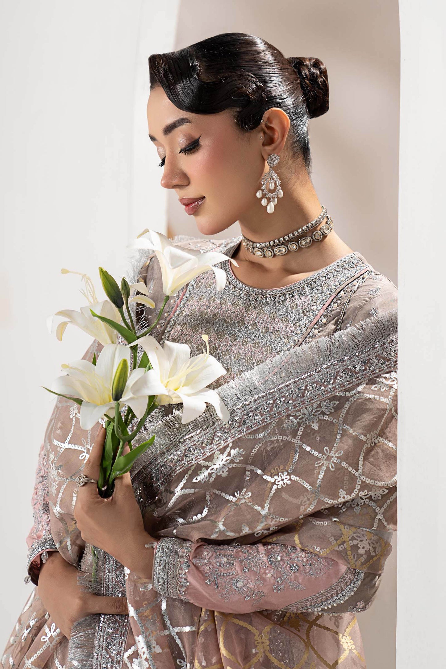 3 Piece Embroidered Raw Silk Suit