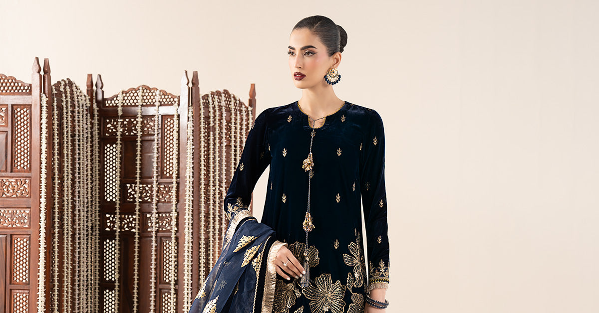 3 Piece Embroidered Velvet Suit