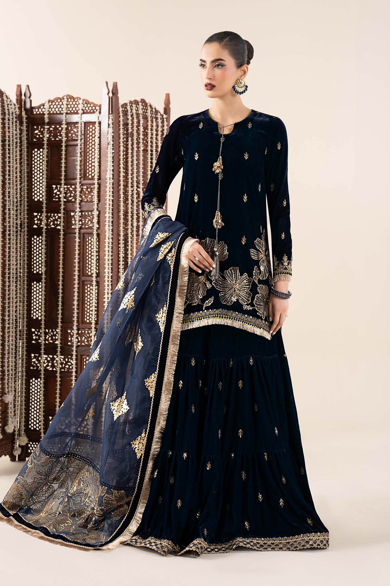 3 Piece Embroidered Velvet Suit