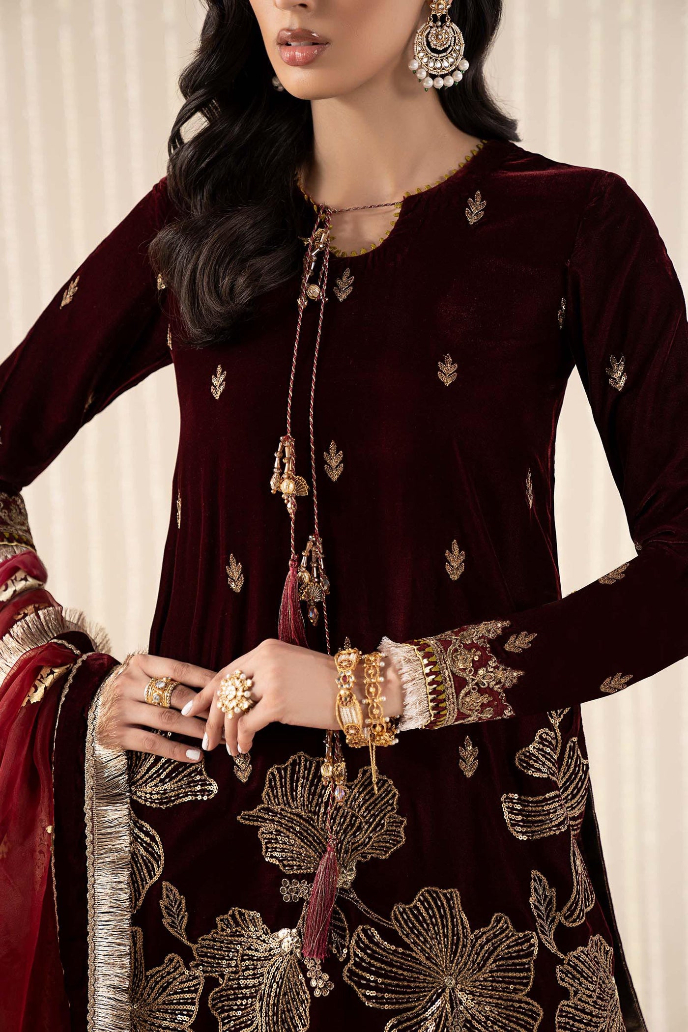 3 Piece Embroidered Velvet Suit